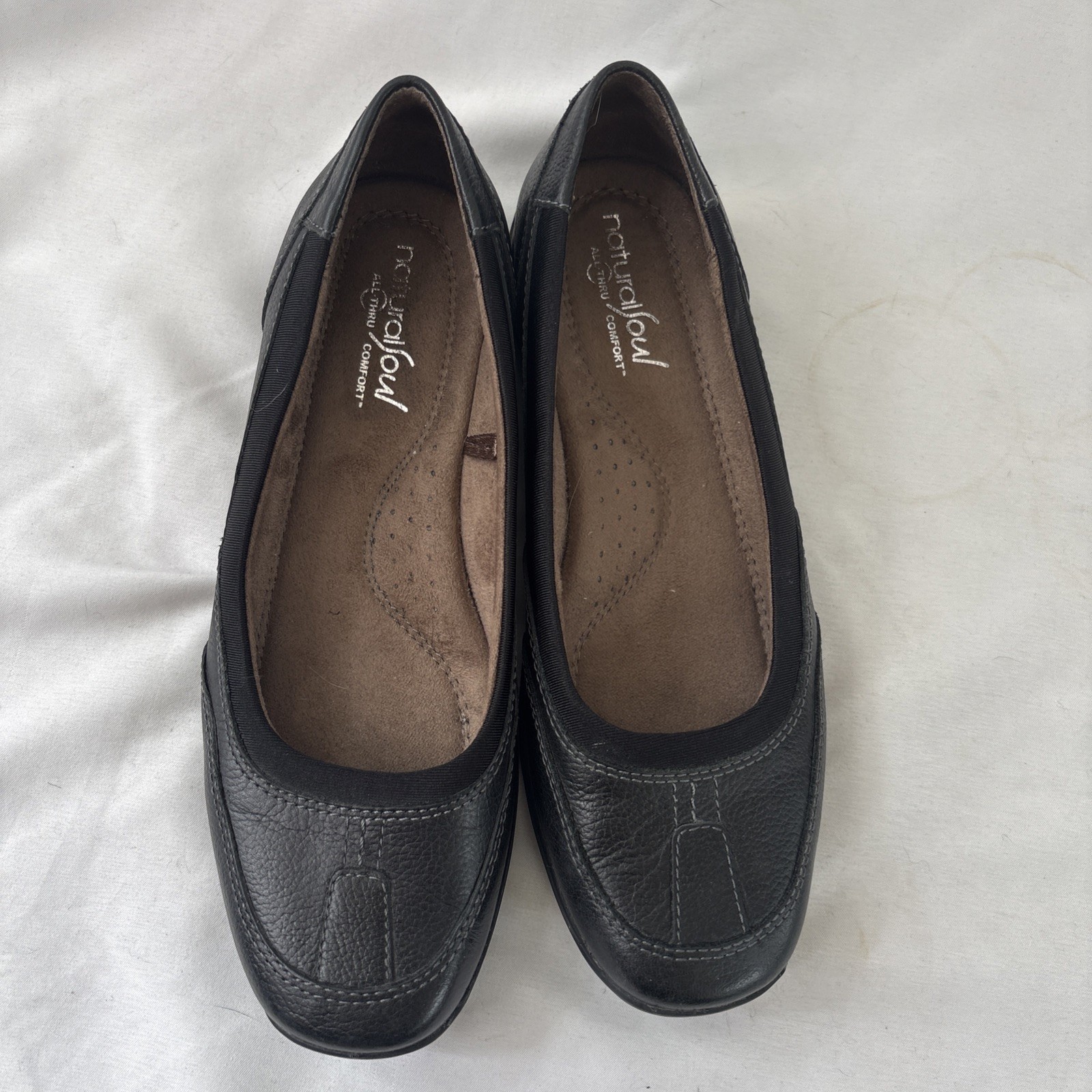 Natural Soul All Thru Comfort Lestal Women’s 6M Leather Black Slip On Loafers