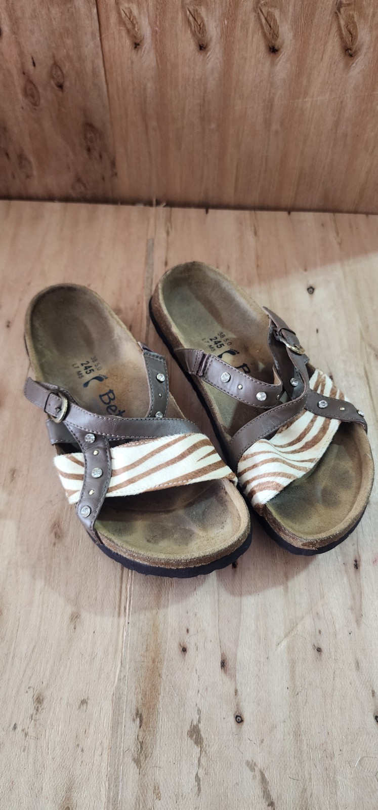 Betula by Birkenstock Brown Zebra Striped Studded Slip On Sandals sz US7 EU38