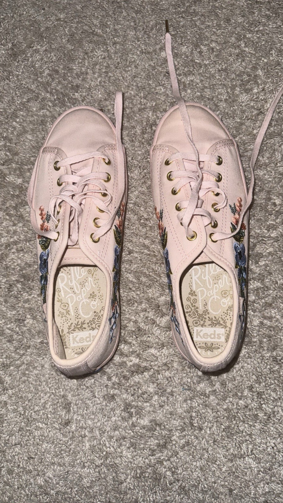 KEDS Rifle Paper Co. Pink Embroidered Blush Sneakers, Women’s Size 7