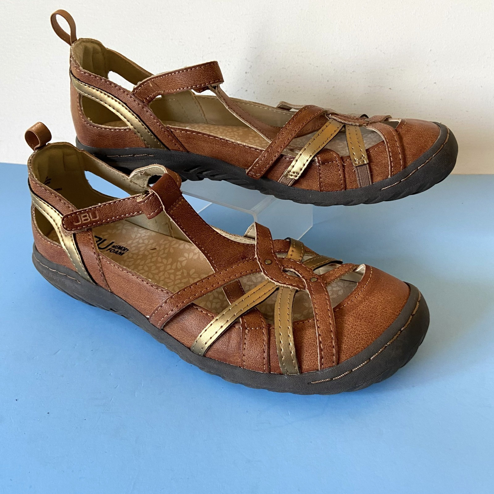 JBU by Jambu Shoes Womens Sz 8.5 Dove Memory Foam Soles Brown Copper T Strap