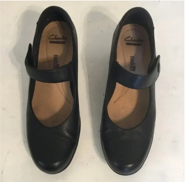 Clarks Hope Henley Black Leather Mary Jane 7.5 M Comfort Shoes Academia Work
