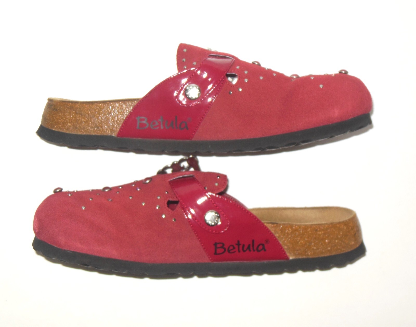 Birkenstock Betula ROCKO Suede Mules sz 40 L 9 M7 Cranberry Studded Clogs w Box