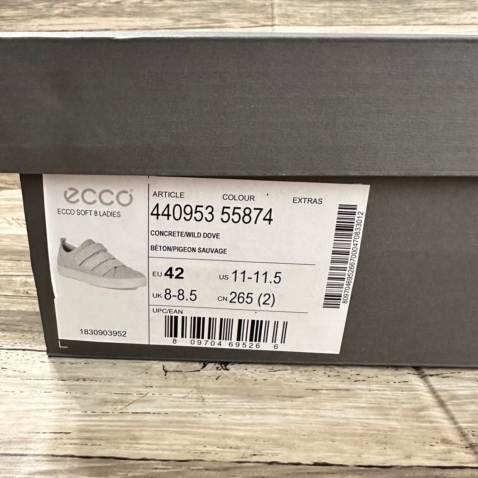 ECCO Soft 8 Sneakers Womens 11 Mens 9 Concrete Dove Leather Strap Comfort Shoes