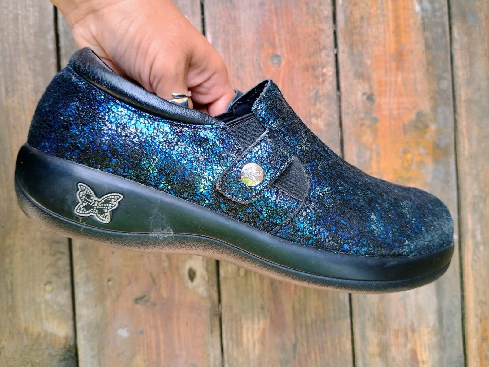 Alegria By PG Lite Blue Metallic Leather Nursing Comfort Clogs Shoes 38 US 8-8.5