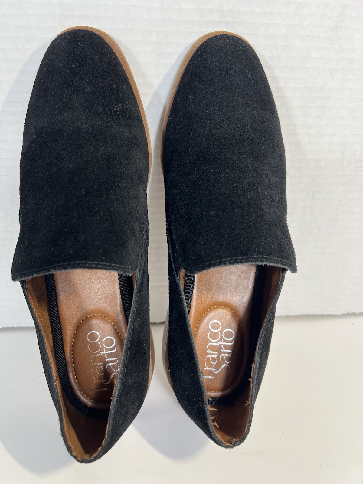 Franco Sarto JED Black Suede Slip On Loafers Almond Toe Women’s Size 7M Comfort