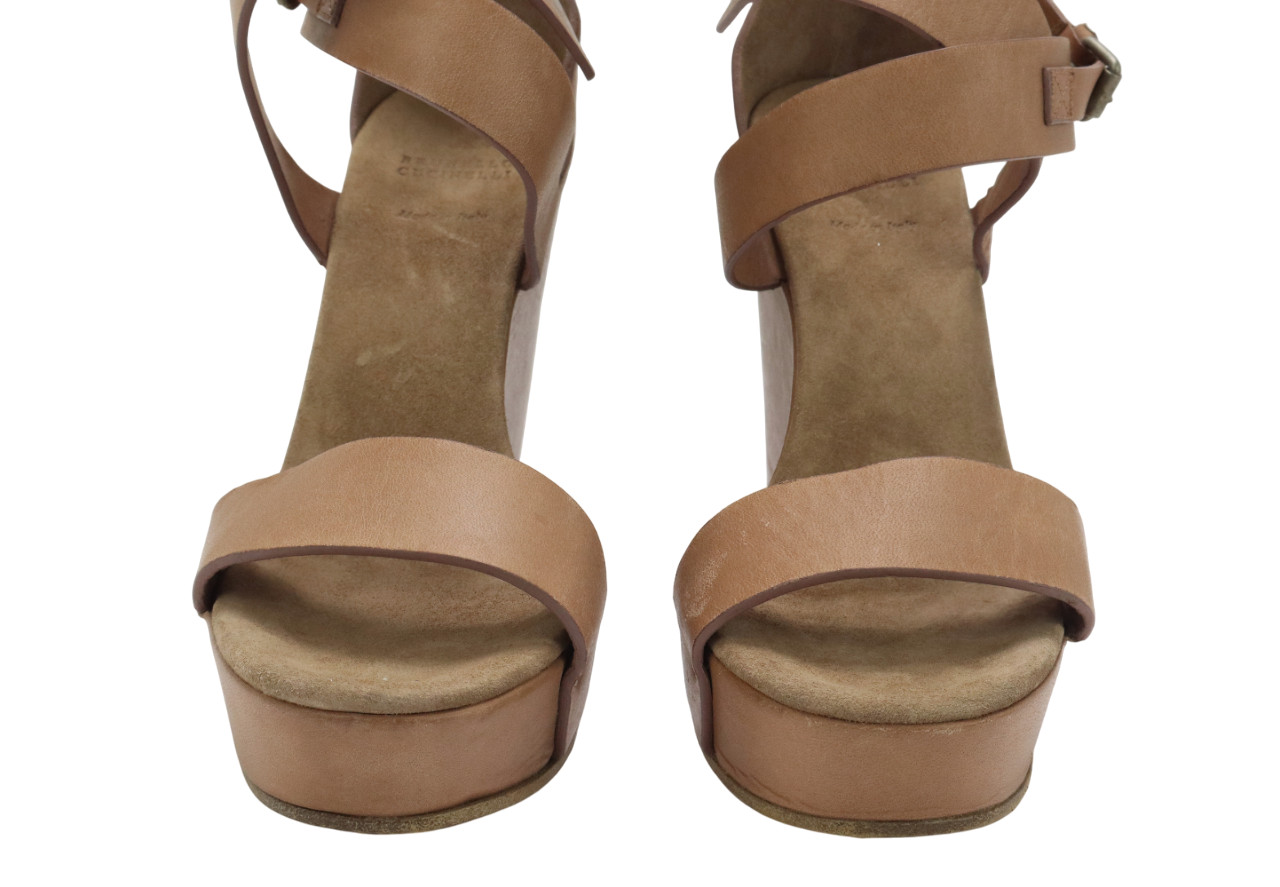 Brunello Cucinelli Shoes Womens Eu 39 Leather Wedge Sandals Beige