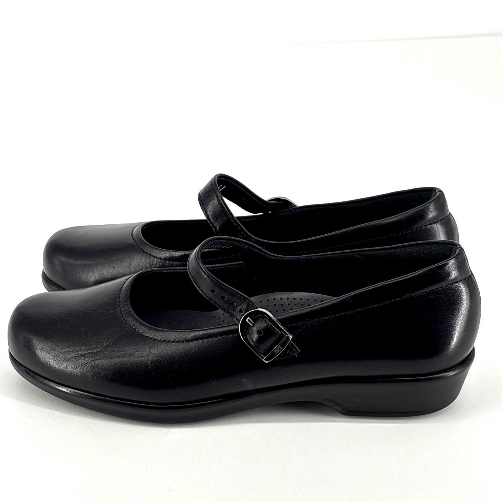 SAS Maria Black Mary Jane Comfort Shoes Leather Adjustable Strap Tripad 8.5M New