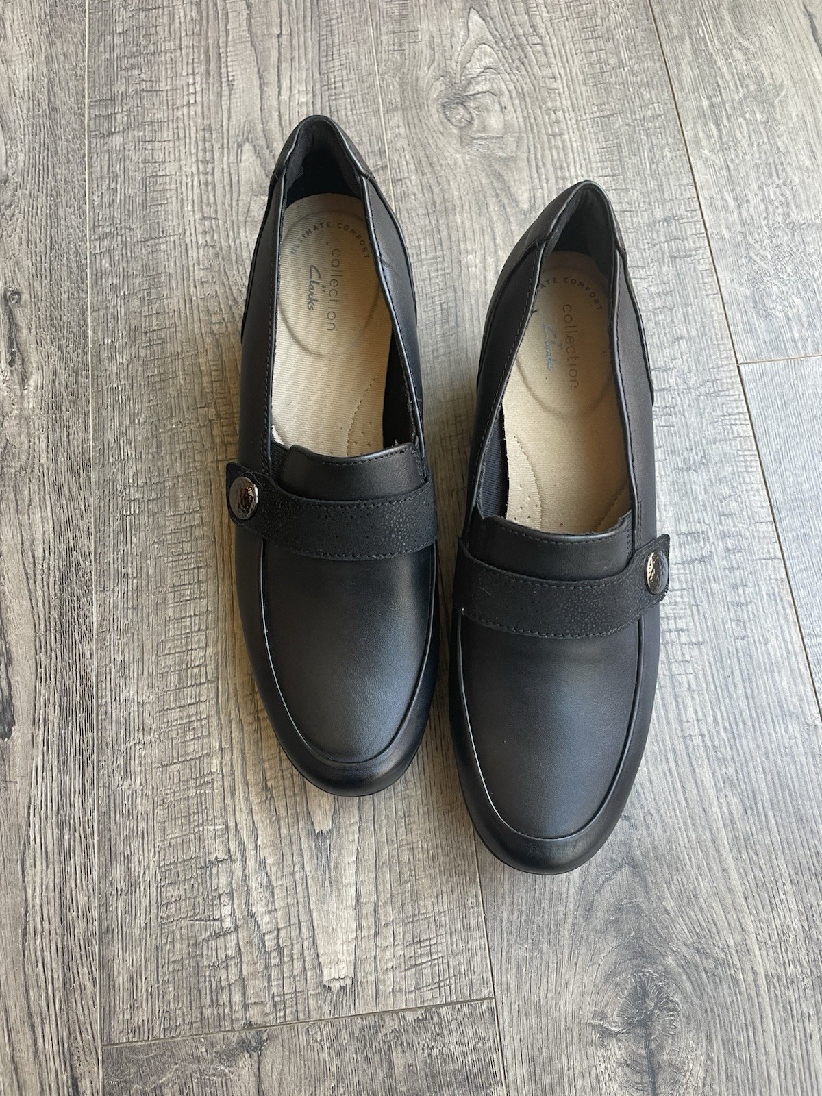 Clarks Collection Emily Andria Black Leather Loafer Pumps Women’s Size 8 M