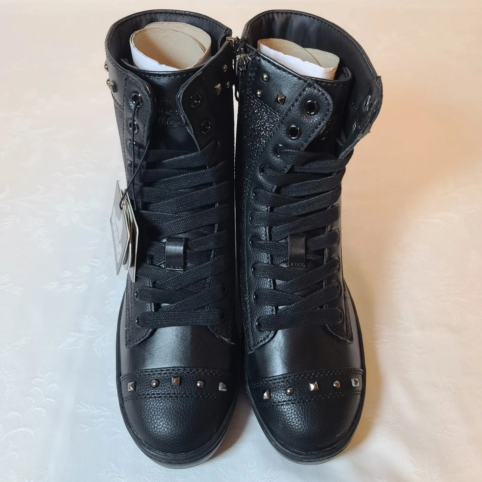 Pastry Women’s 5 High Top Sneakers Black Glittered Leather Lace Up Shoes