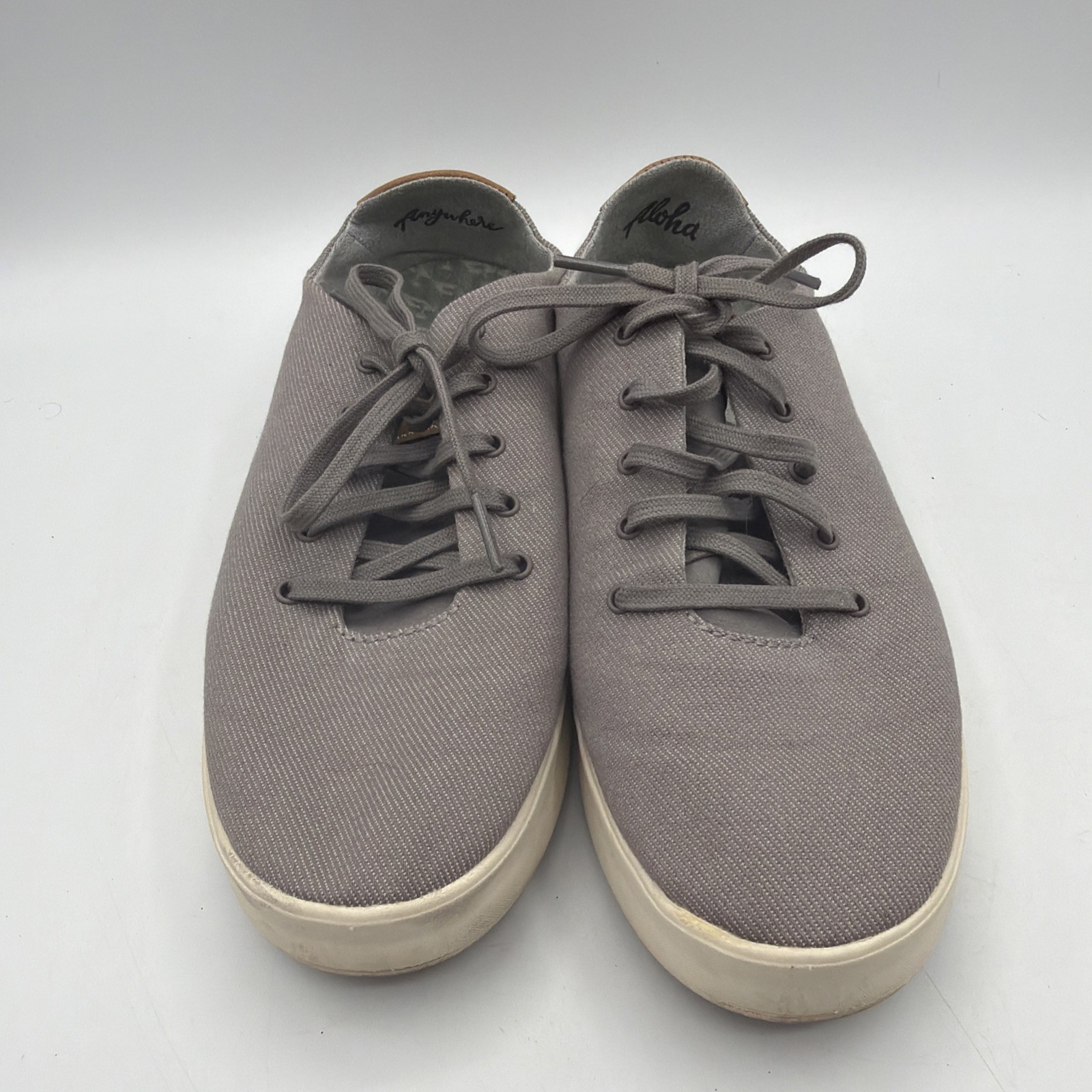 OluKai Sneakers Womens 8 Gray Canvas Low Top Comfort Casual Boat Shoe Leather