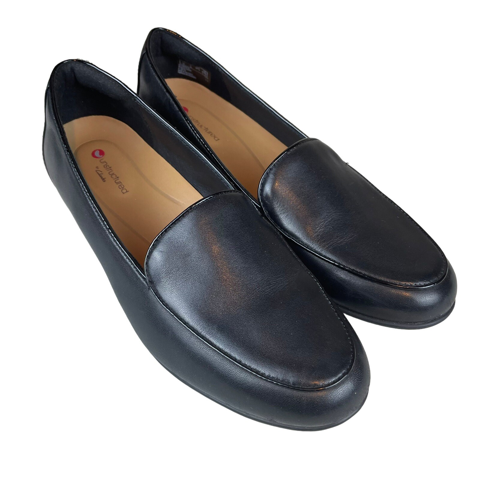 Clarks Unstructured Women’s 7 M Slip On Loafer Black Leather Flat Comfort 15764