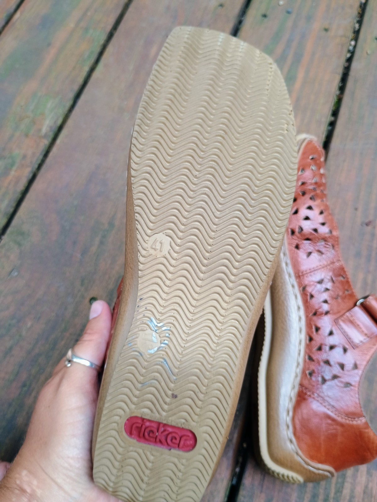 Rieker Shoes Sz 41 Anti-Stress Mary Jane Laser Cut Brown Comfort Shoe