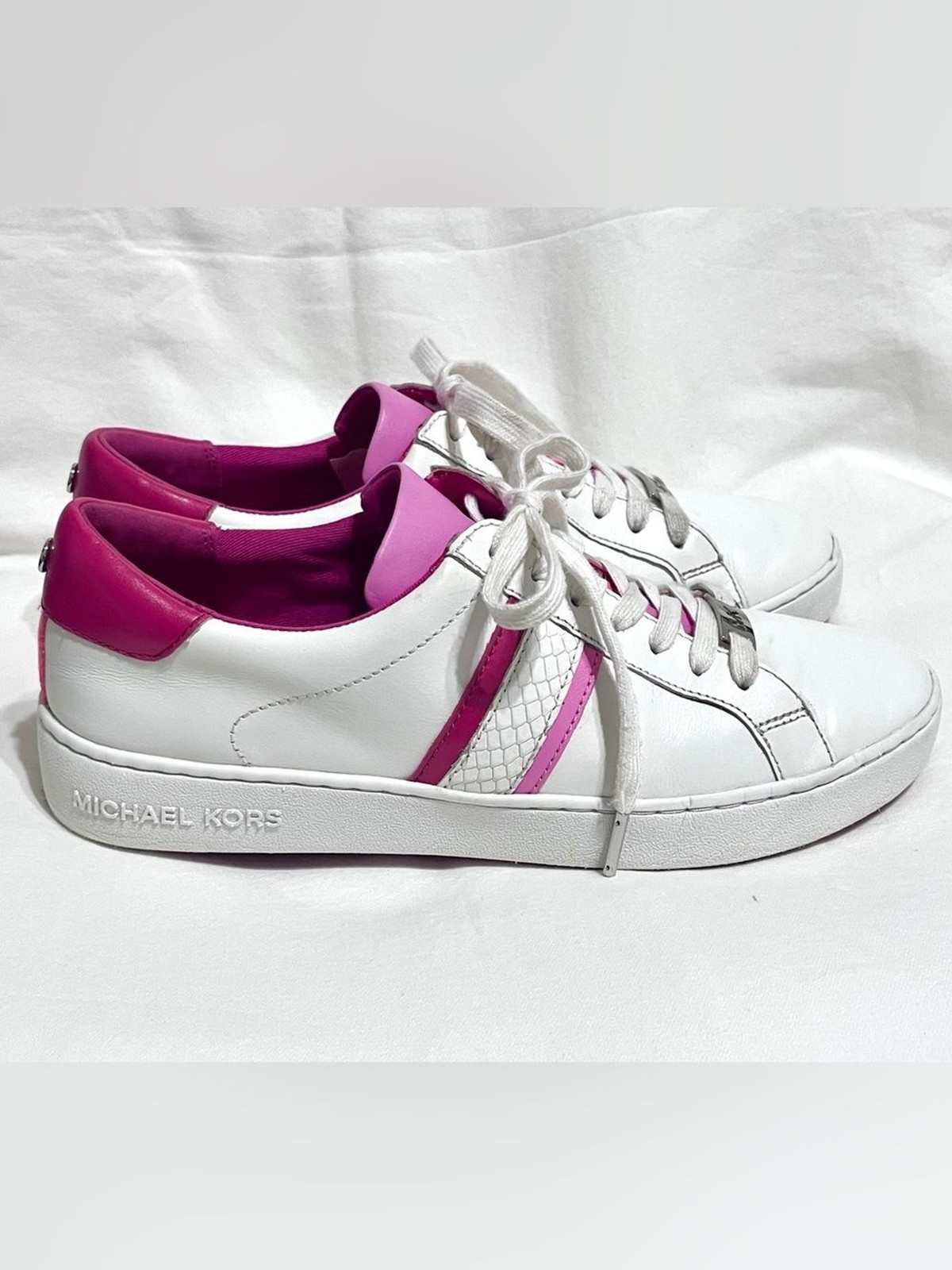 MICHAEL Michael Kors Irving Stripe Lace Up Sneakers White Pink