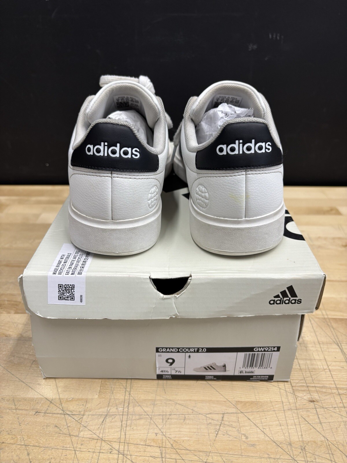 Adidas Grand Court 2.0 Sneakers Shoes White Black Stripes Women’s Size 9 w/ Box