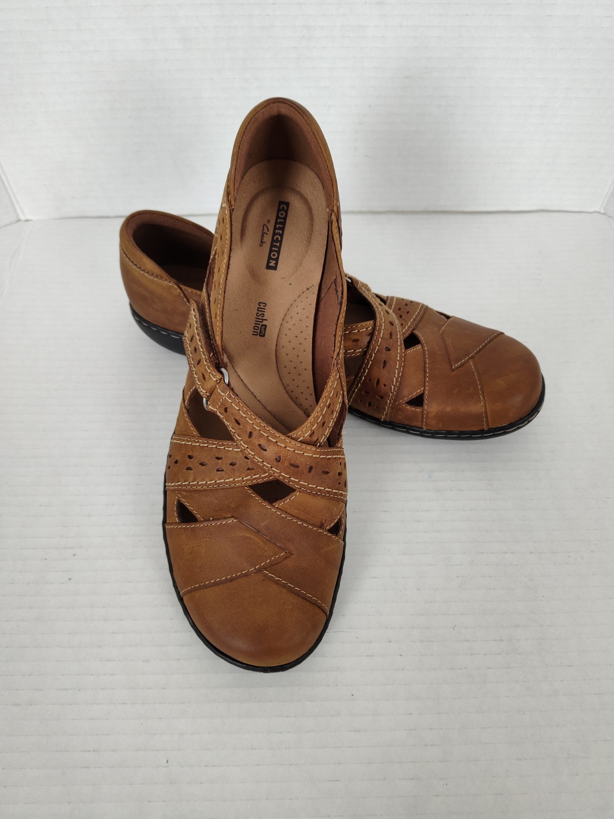 Clarks Womens Size 10N Ashland Leather Slip-On Casual Shoes Brown