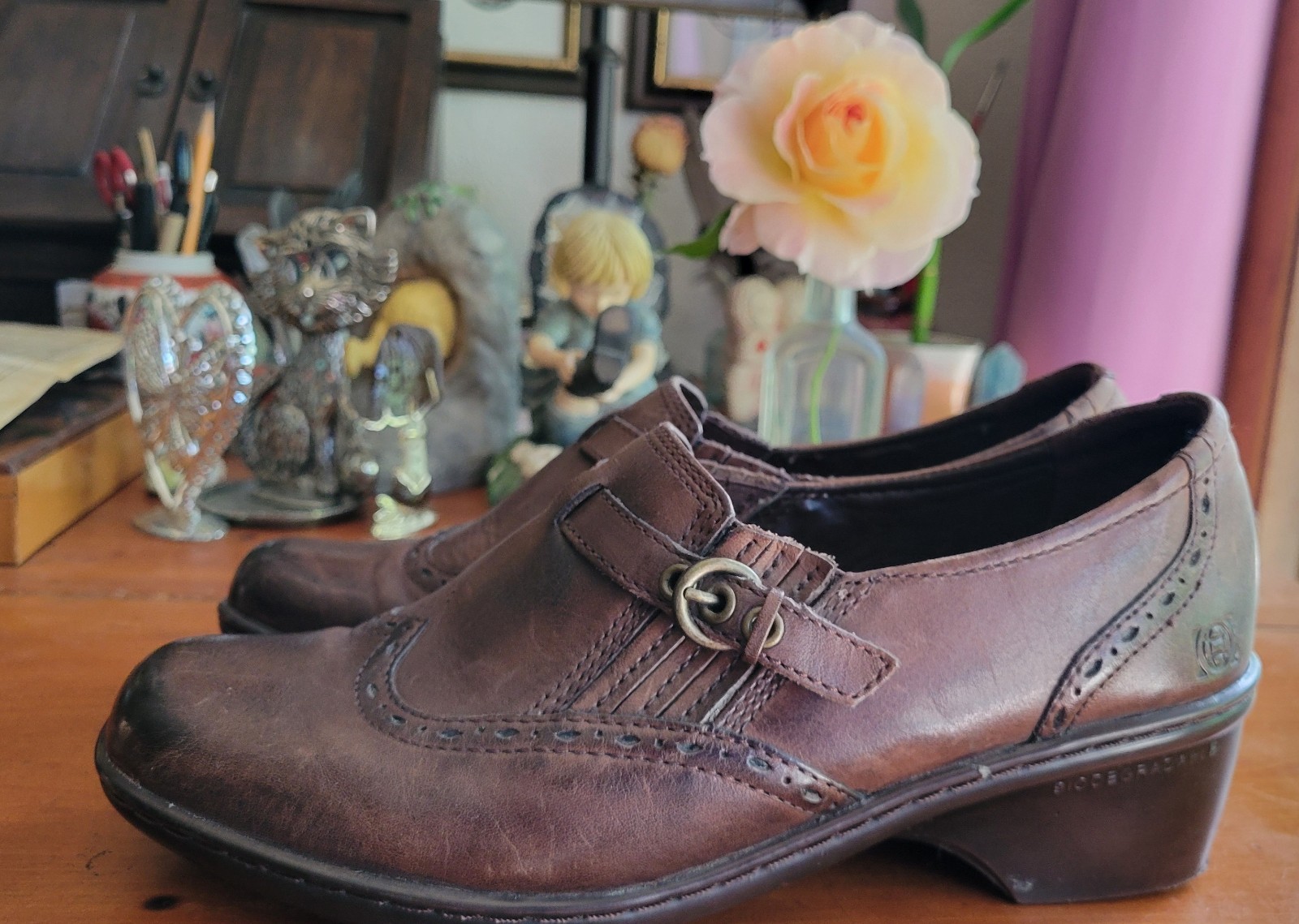 Earth Origins Shoes Womens 8 Brown Carma 2 Leather Clogs Wingtip Slip-ons