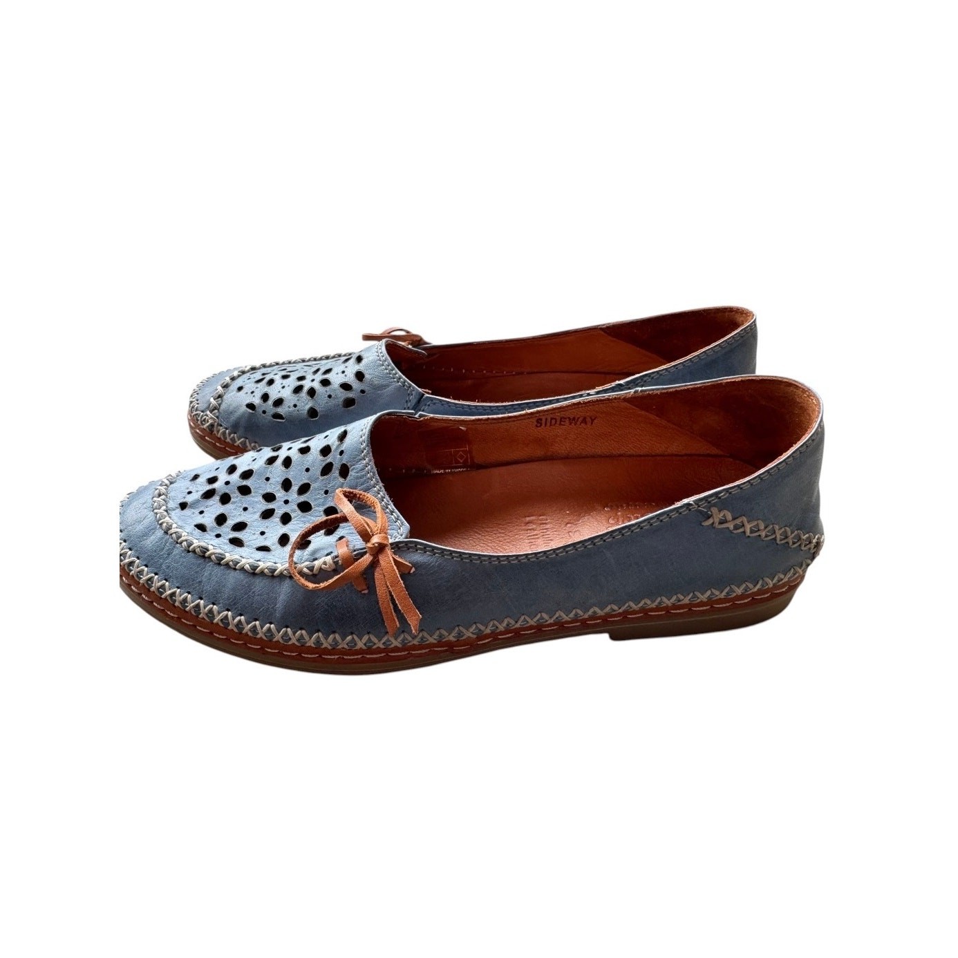 Spring Step Sideways Blue Leather Laser Cut Loafers Flats Women’s Size 8