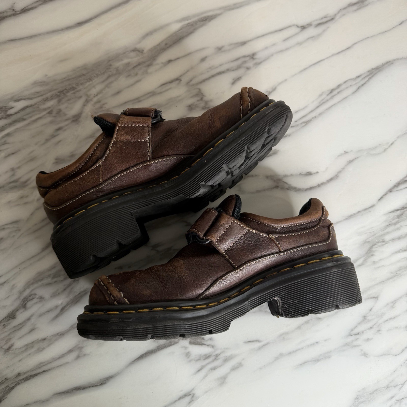 Dr. Martens 9288 UK4 Brown Leather Monk Strap Comfort Loafers Chunky VTG 90s Y2K