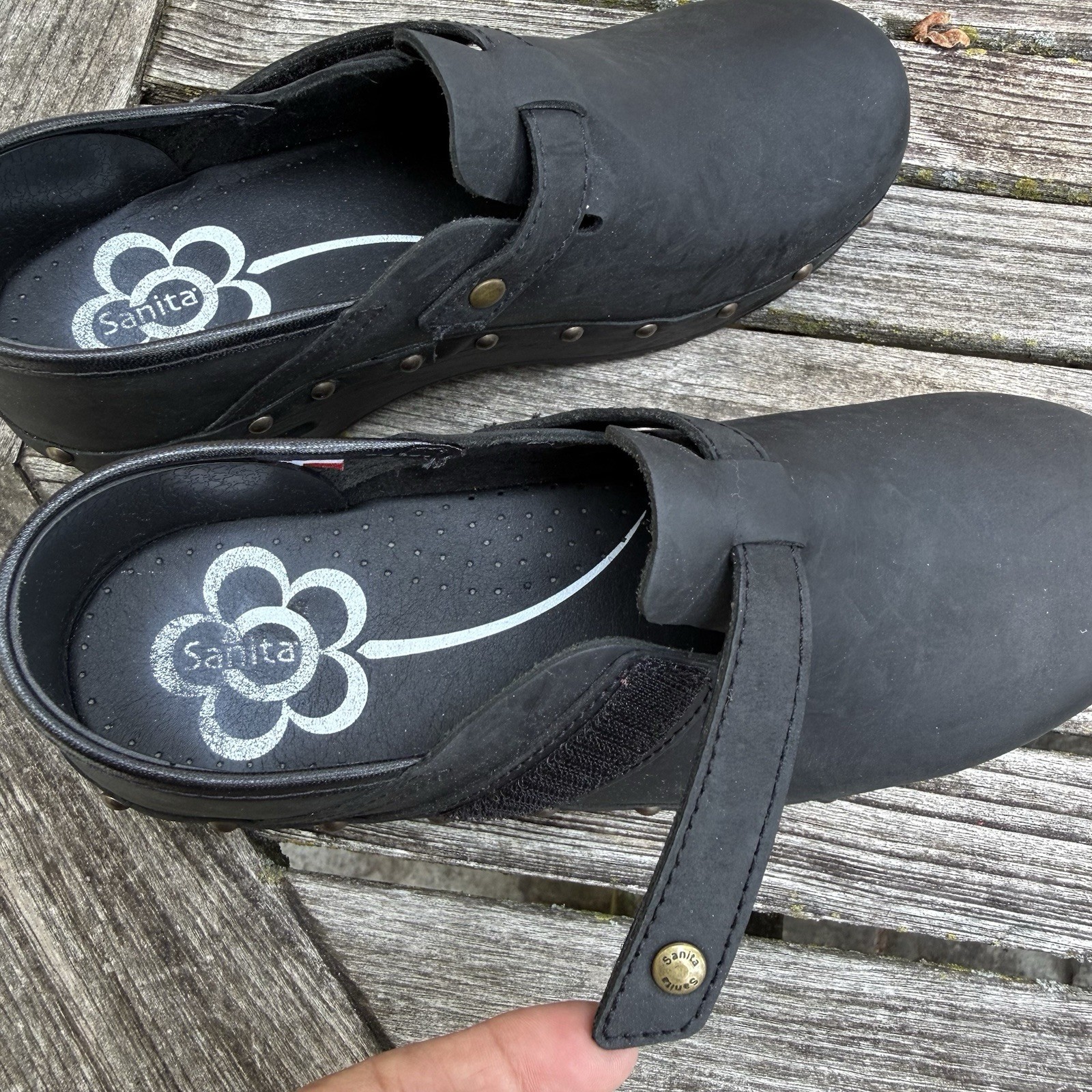 Sanita Original Danish Clogs Black Nubuck Adjustable Strap Comfort Shoes EU 38