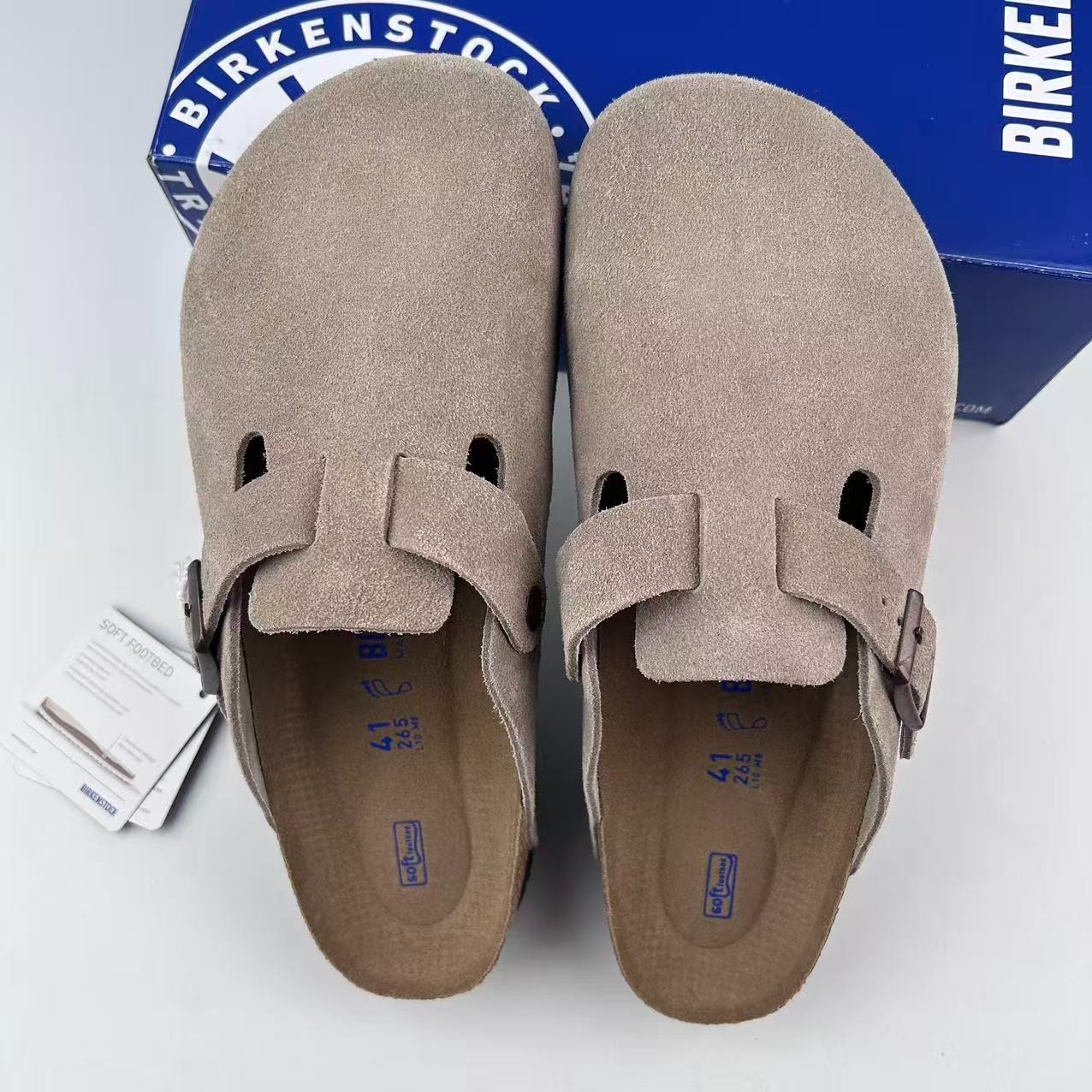Birkenstock Boston Soft Footbed Taupe Suede Leather Unisex Shoes Clogs EU37-45