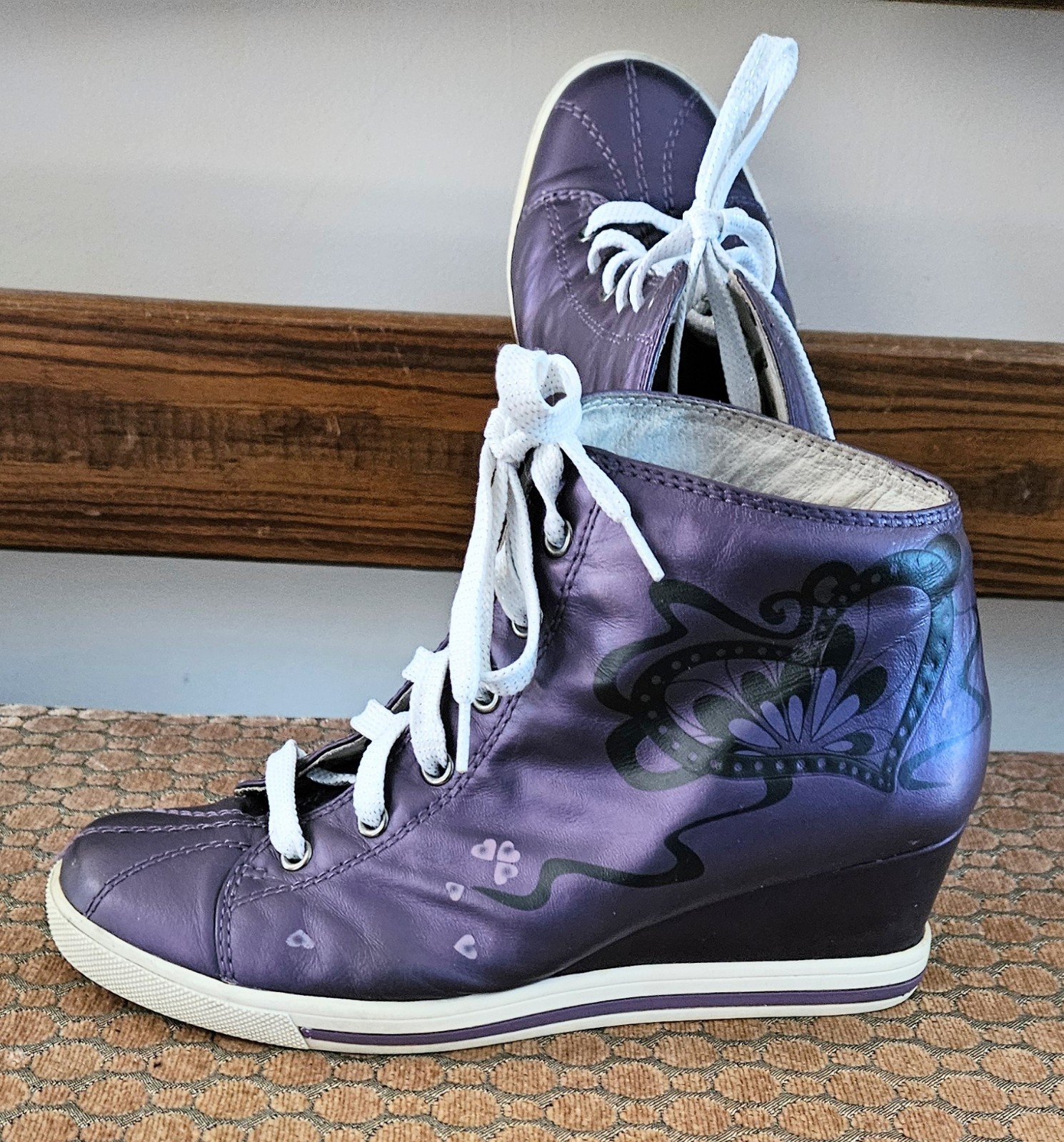Woman’s Junior Purple Girl Print Wedge Tennis Shoes, Size 6 (9 Inches) 1.5 UK