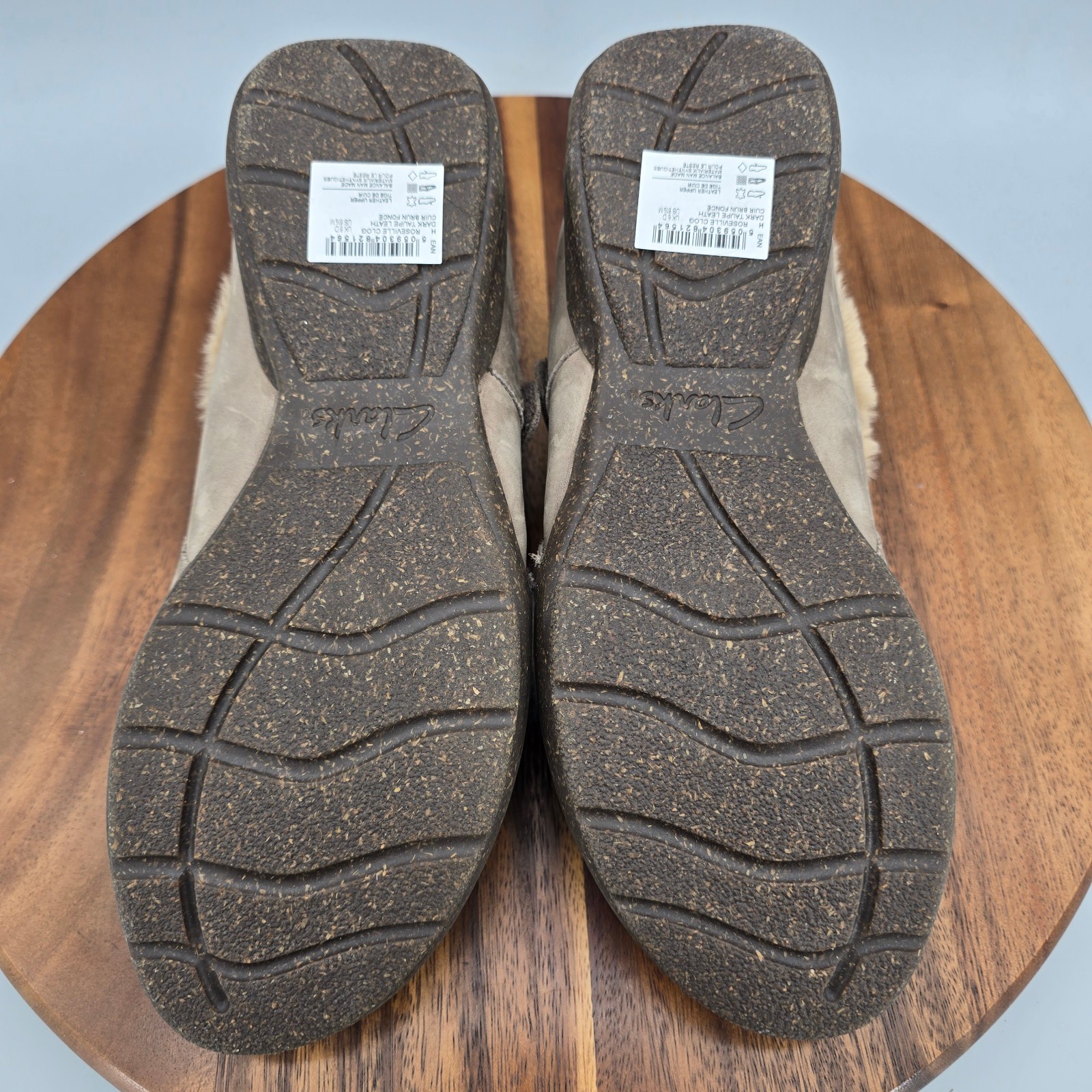 Clarks Shoes Womens 8.5 M Dark Taupe Leather Roseville Lined Strap Comfort Clogs