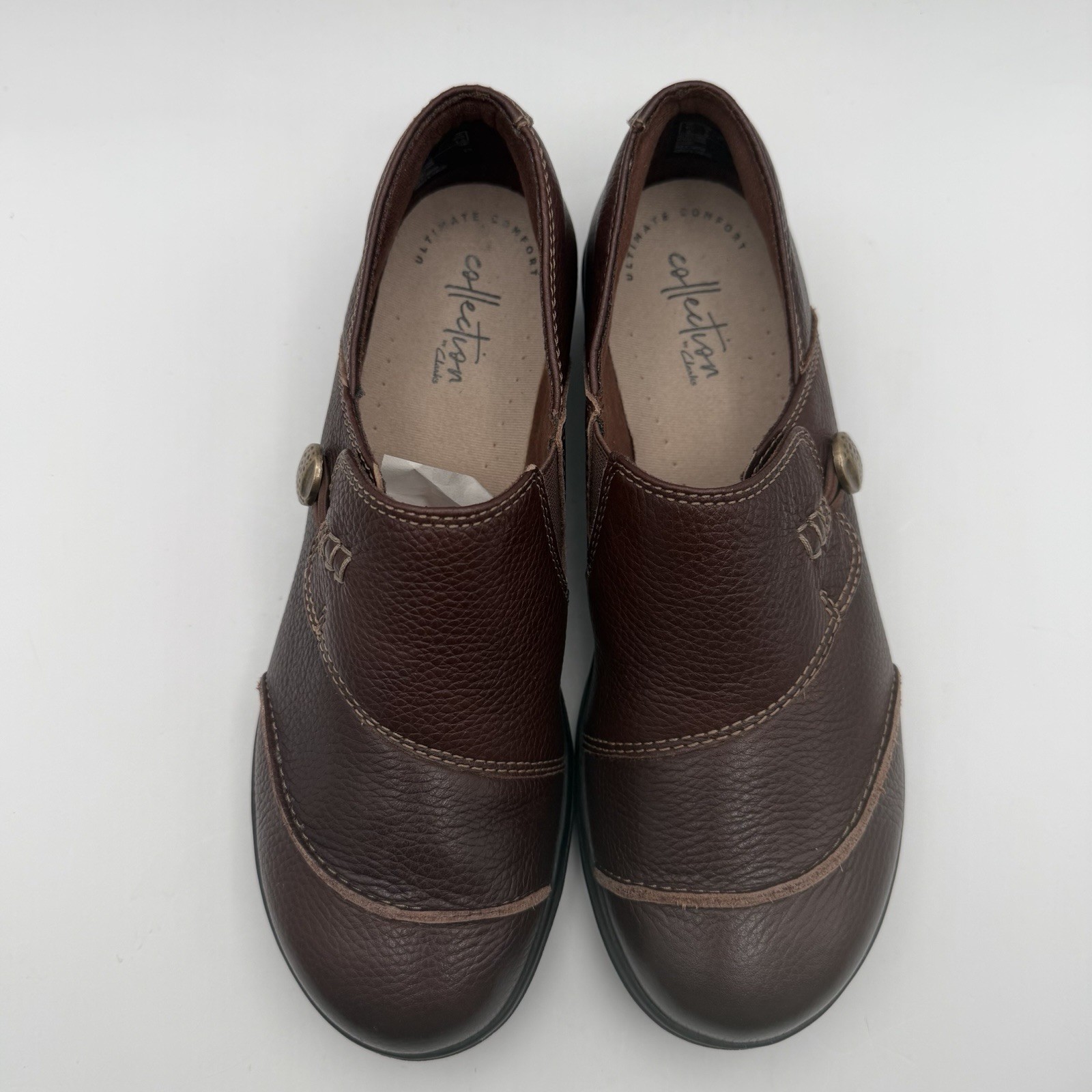 Clarks Cora Poppy Brown Leather Women’s Shoes Sz 7 M Button Loop Loafers
