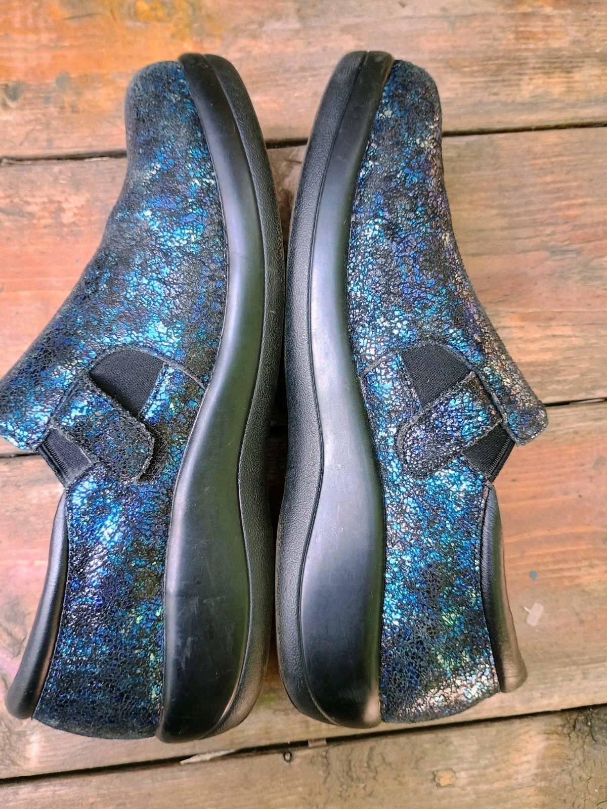 Alegria By PG Lite Blue Metallic Leather Nursing Comfort Clogs Shoes 38 US 8-8.5