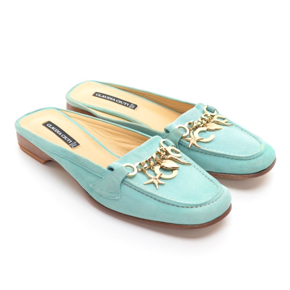 Claudia Ciuti India Charm Mules Ladies size 7.5 M Blue Suede Slip On Shoes New