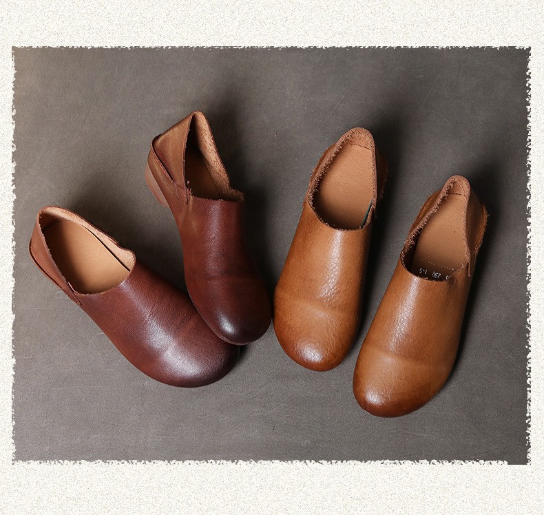 Women Retro Flat Slip on Loafer Genuine Real Leather Shoe Moccasins Slip On Lady