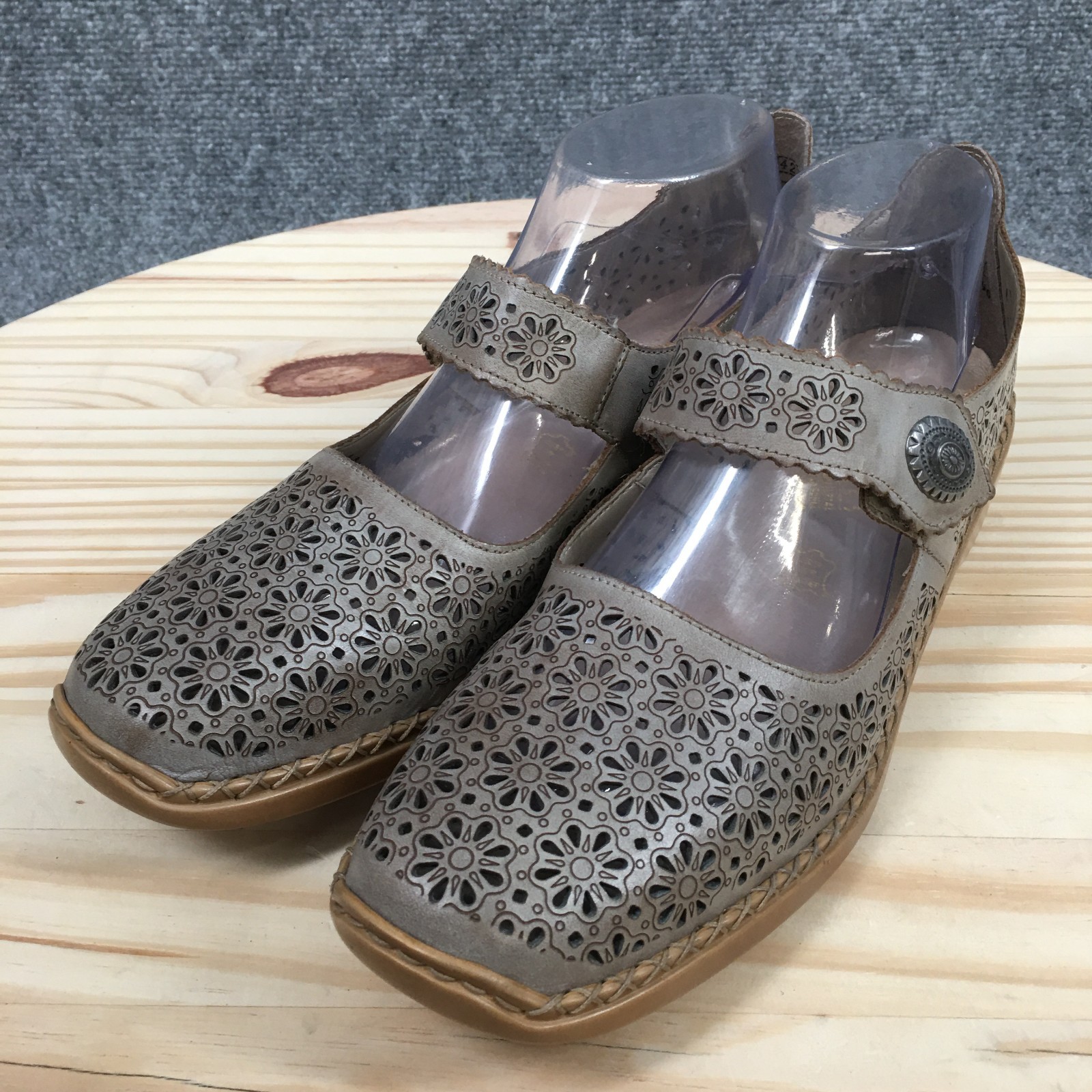 Rieker Shoes Womens 10 Mary Jane Laser Cut Casual Comfort Low Top Flats Gray NEW