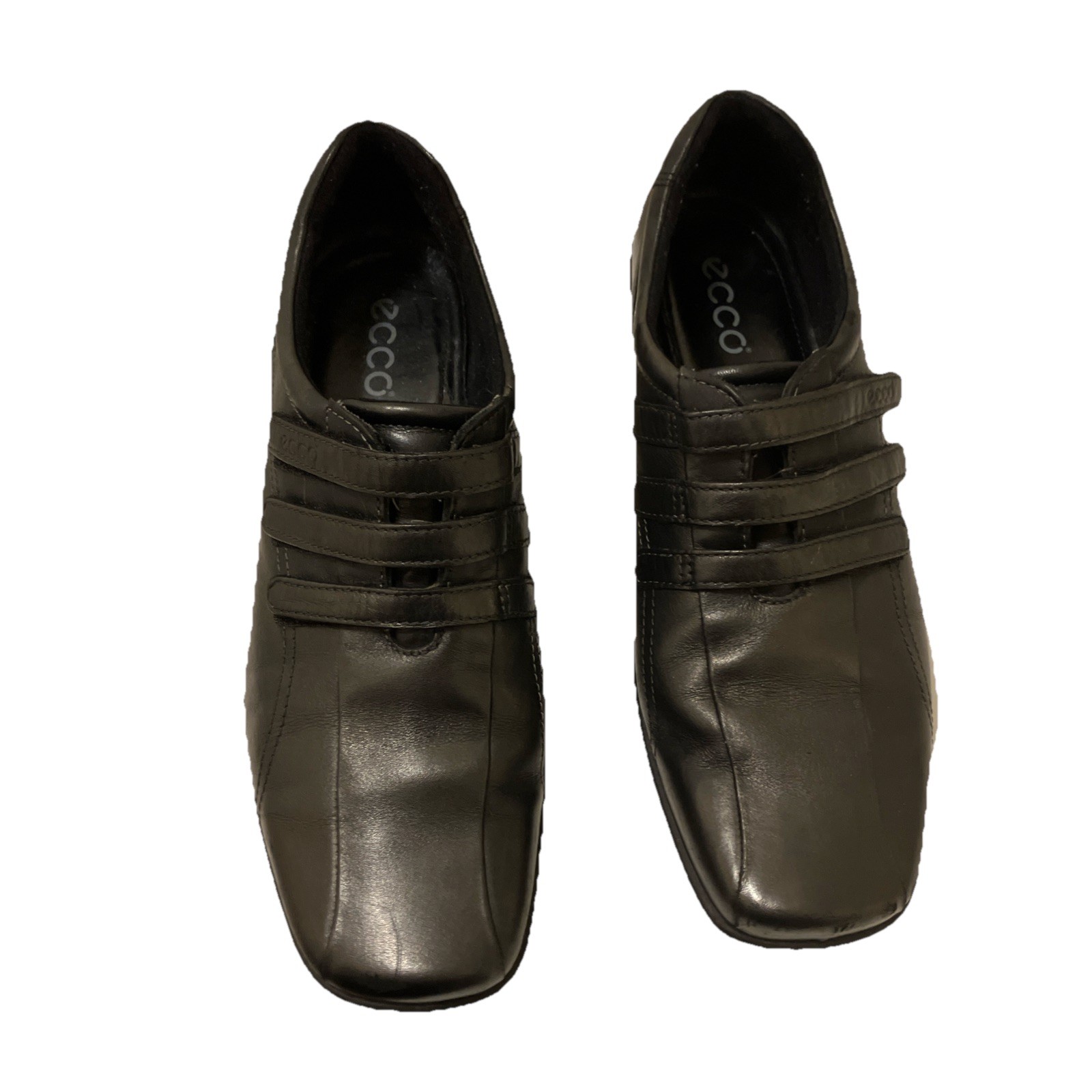 ECCO Women’s Hook And Loop Comfort Shoes Size 9 Black Leather Oxfords Sneaker 40