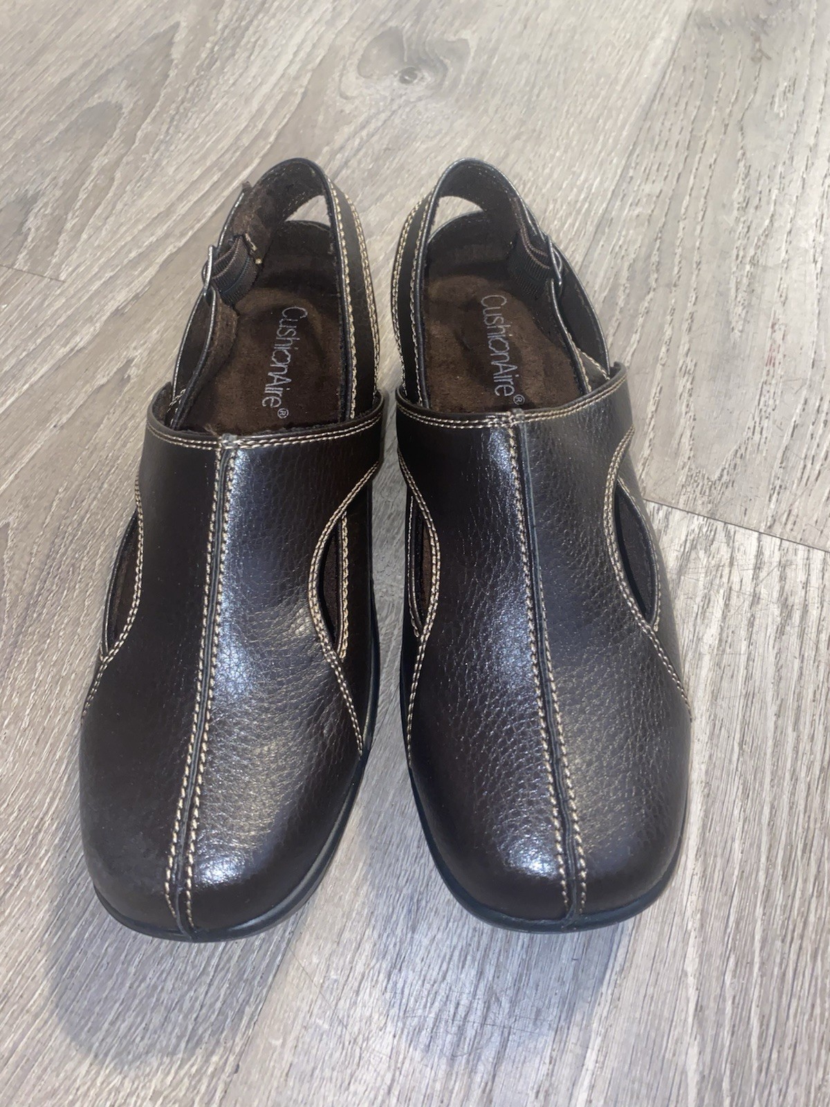 CushionAire Cassie Women’s 8M Brown Slingback Slip-On Faux Leather Cushioned