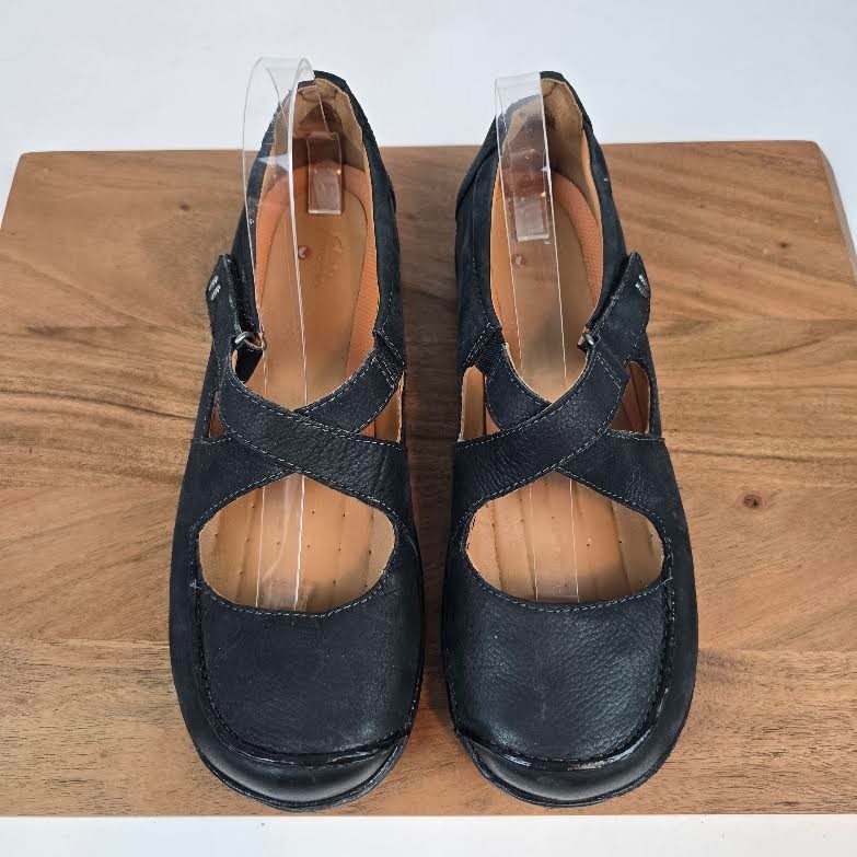 Womens Clarks Un Loop Strap Black Leather Mary Jane Comfort Shoes Size 10 M