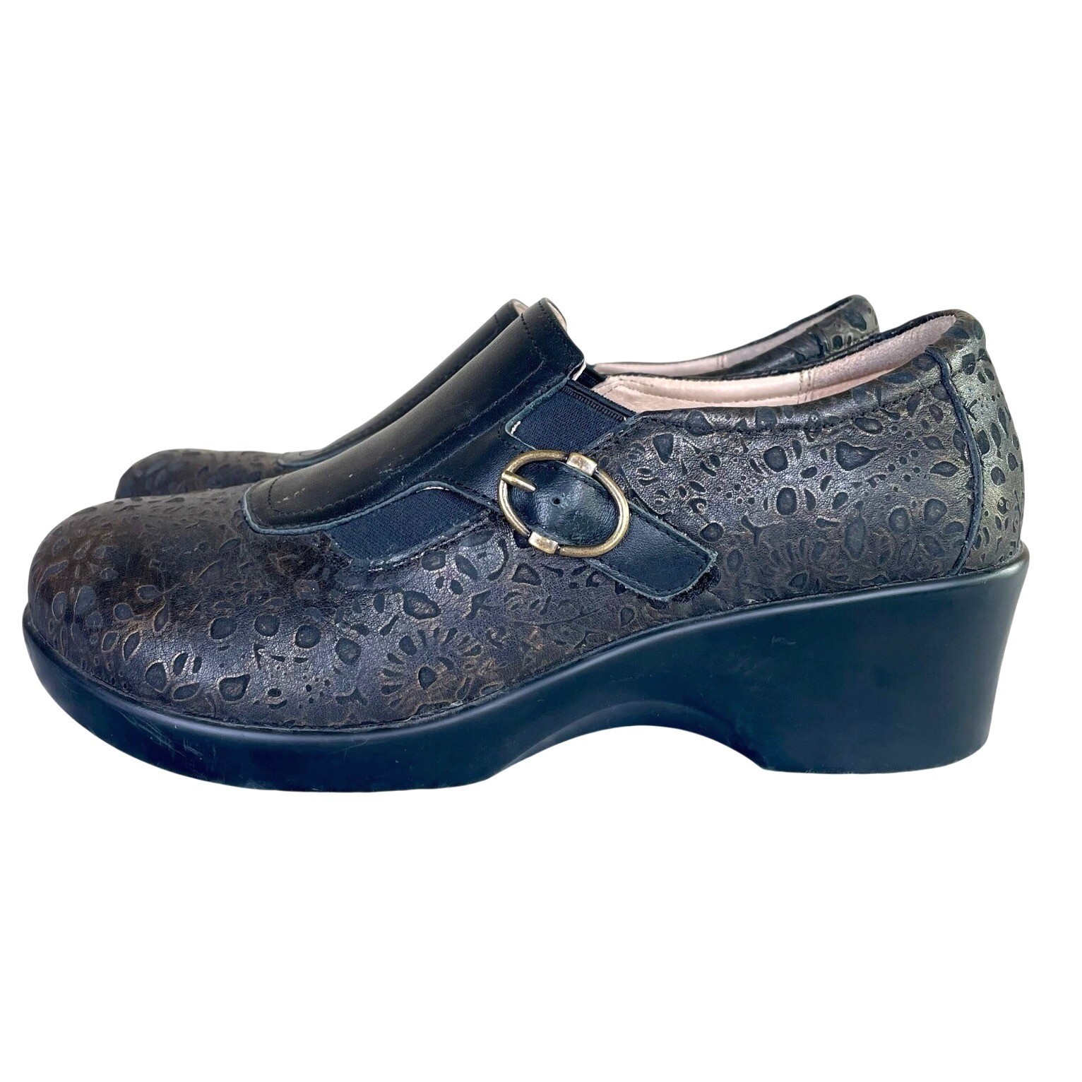 Womens Clogs Sz 9 Leather Chunky Scandi Boho Cottage Fairy Grunge Granola Wedge