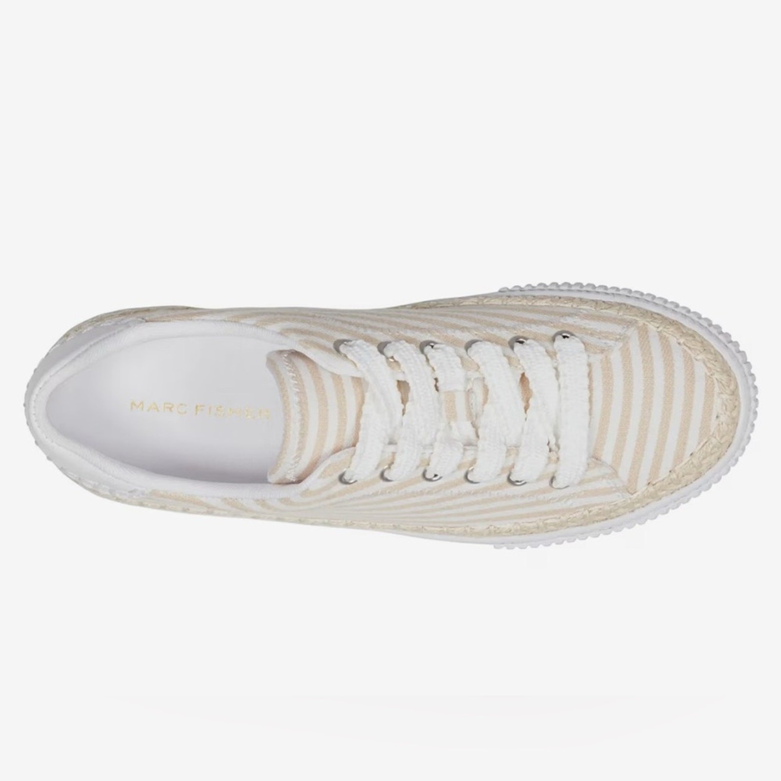 NEW MARC FISHER SPRYNG SNEAKER WHITE BEIGE STRIPES SO CUTE! Sz 7.5