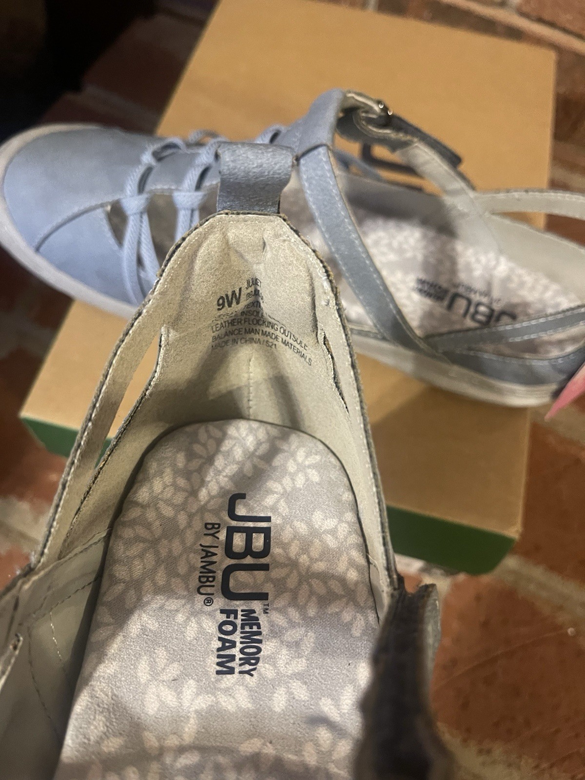 JBU Jambu Juliet Walking Shoes Memory Foam, Blue, Vegan Leather, Size 9W
