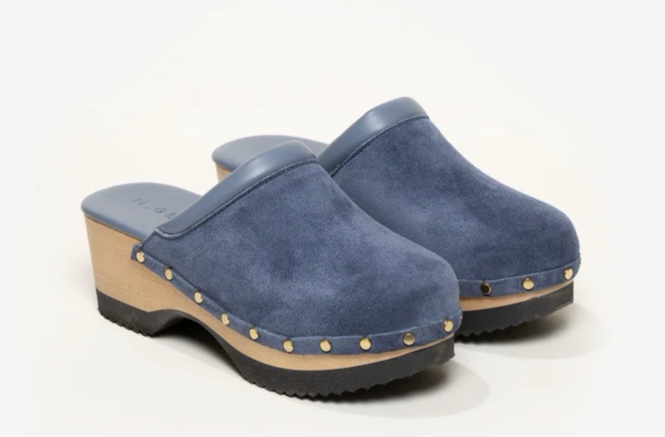 M. GEMI The Greta Blue Suede Studded Comfort Clogs Slip On Size 36.5 Boho Mules