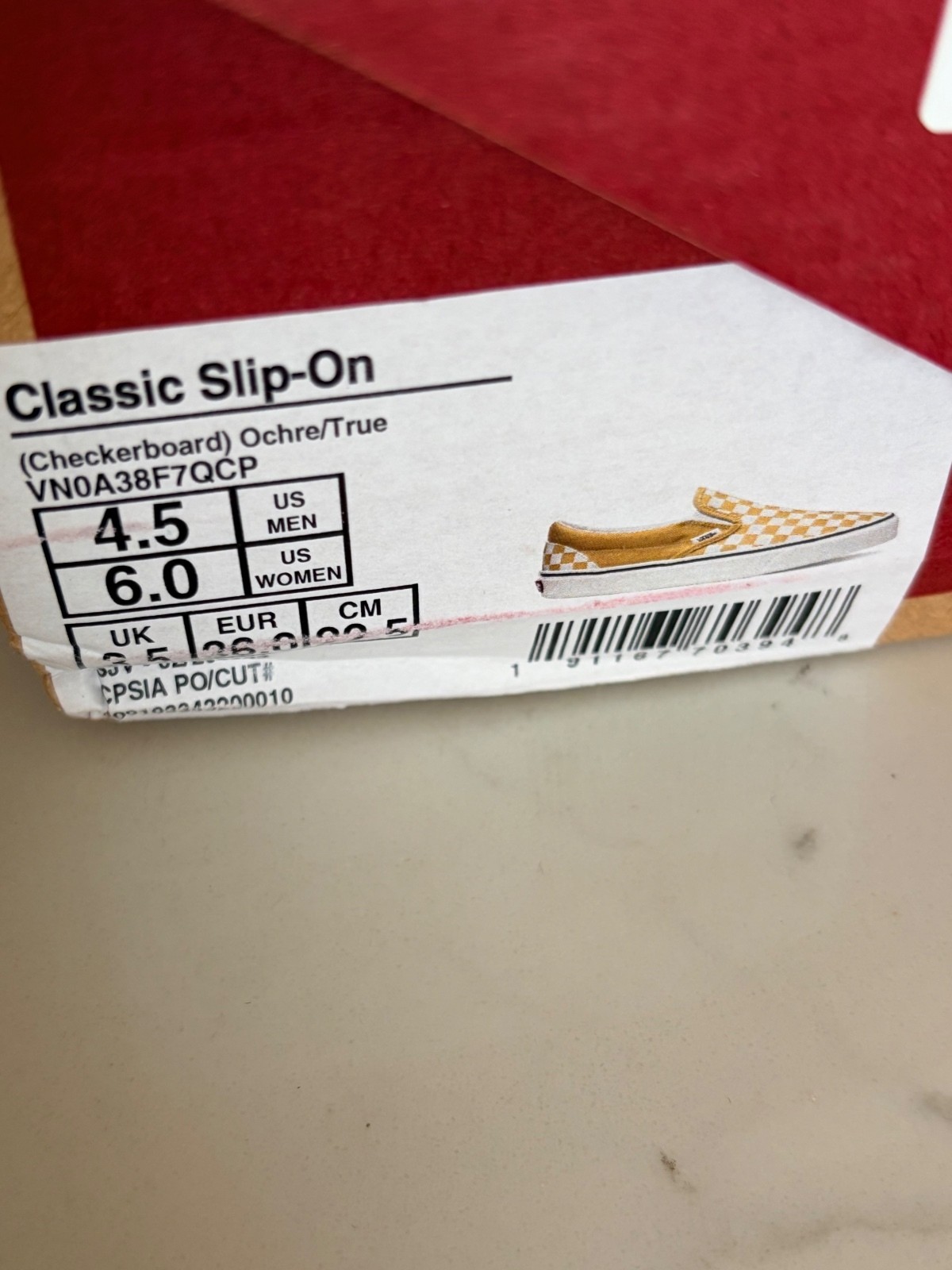 Vans Classic Slip-On Checkerboard Ochre White Sneakers Size 4.5 US Men / 6 US W
