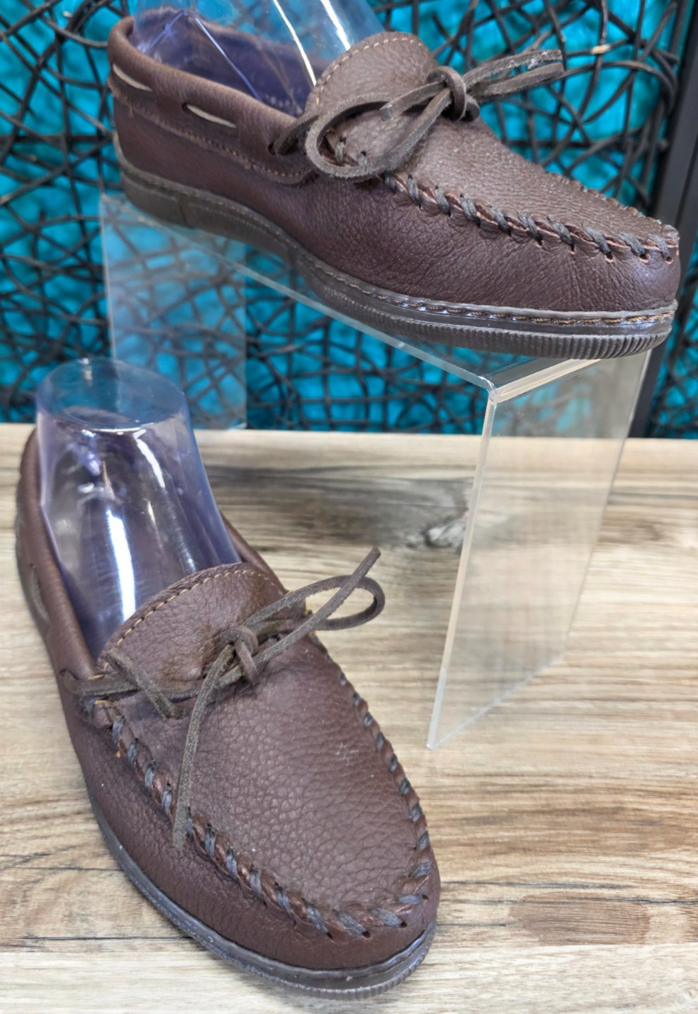 Minnetonka Classic 492W Moccasins Brown Moosehide Leather Slip On Women’s 7.5