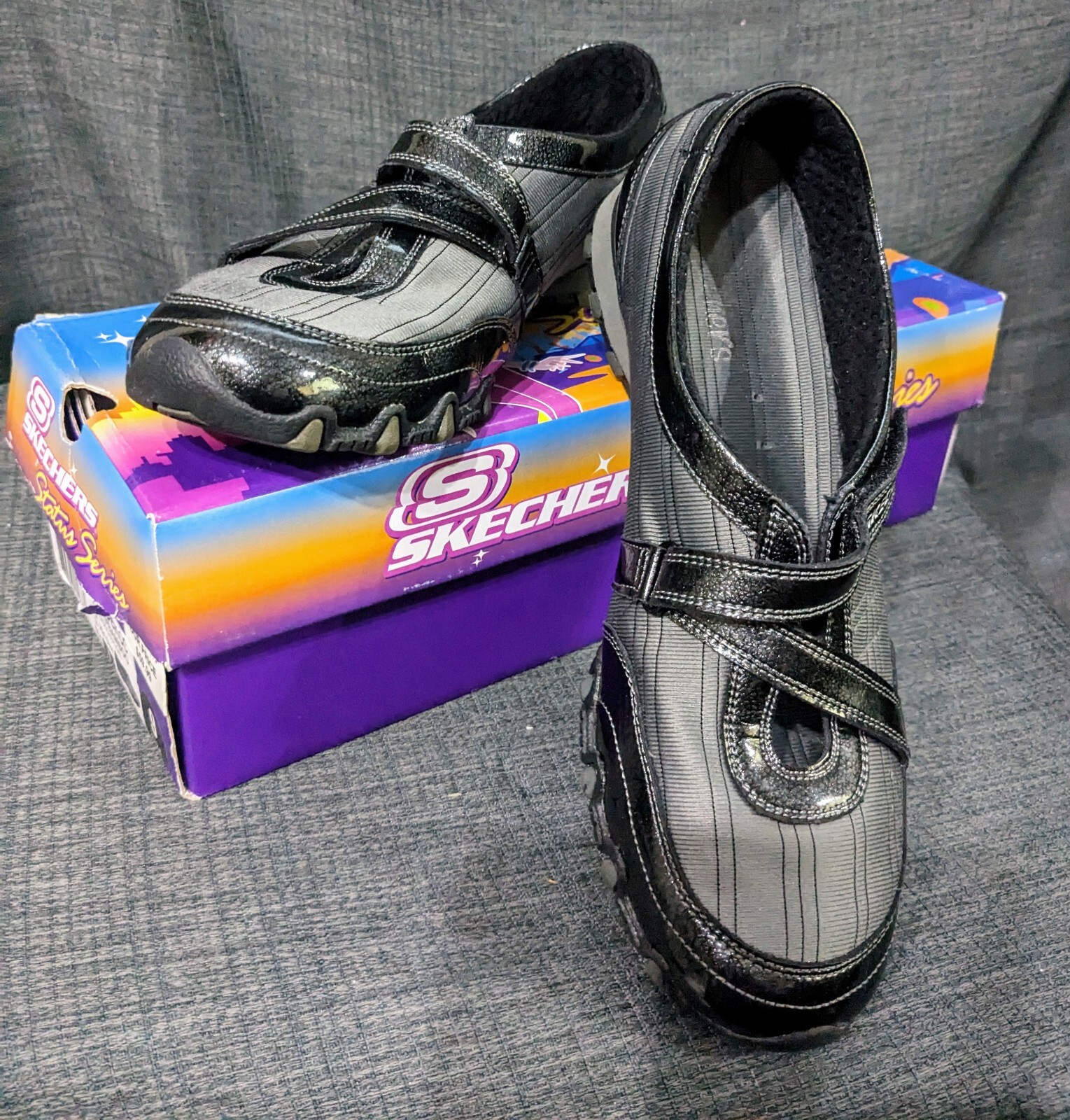 Skechers Status Series Shoes Womens Size 9 Bikers Bamboo 21402/BKCC Black/Gray