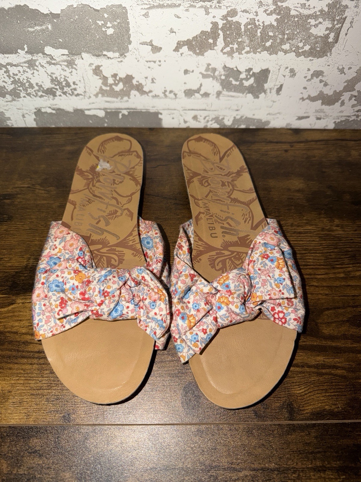 Blowfish Malibu Floral Fabric Slip on Slide Sandals Large Bow Detail Size 7