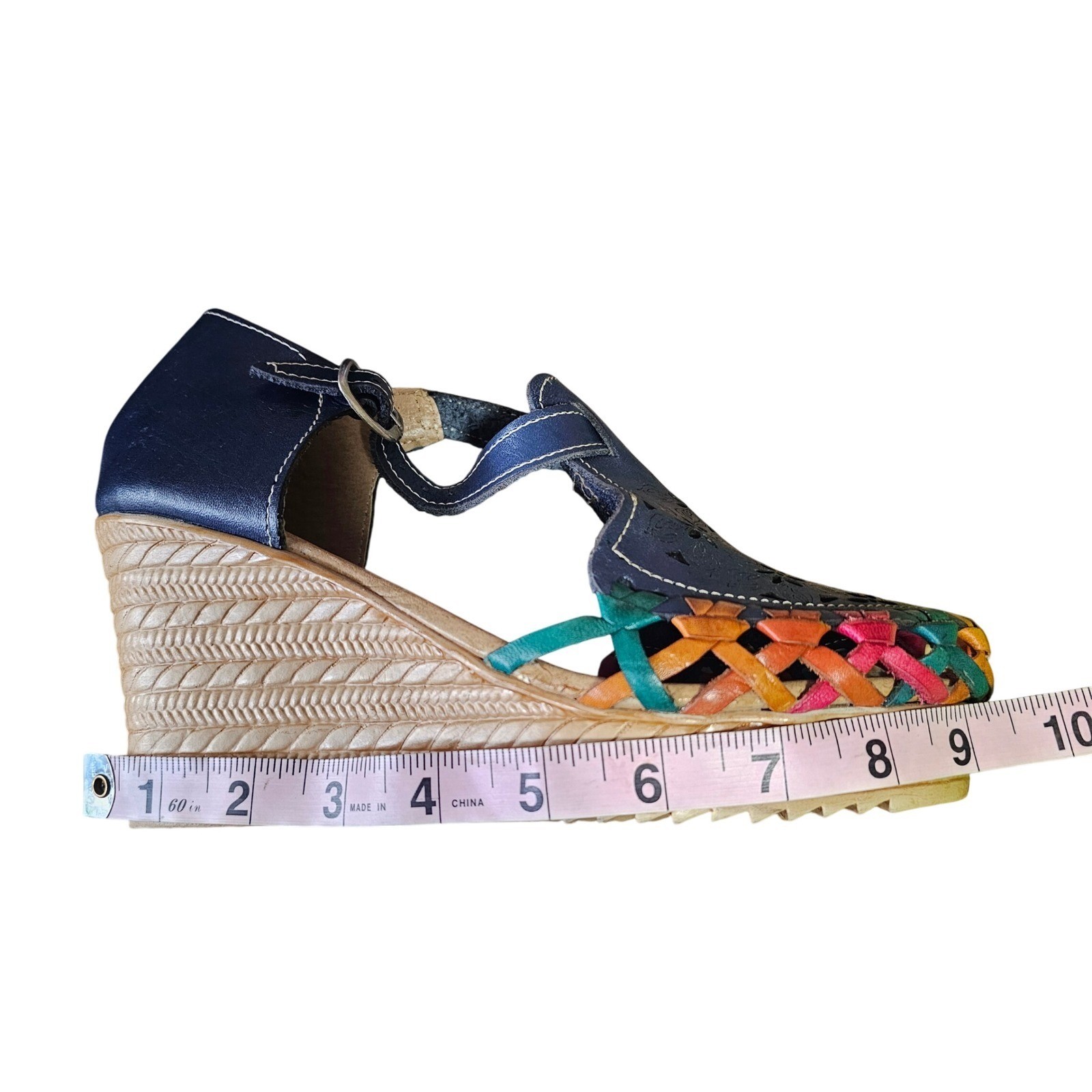 Handmade Mexican Huarache Sandals Floral Multi Color Leather Summer Boho US 8.5