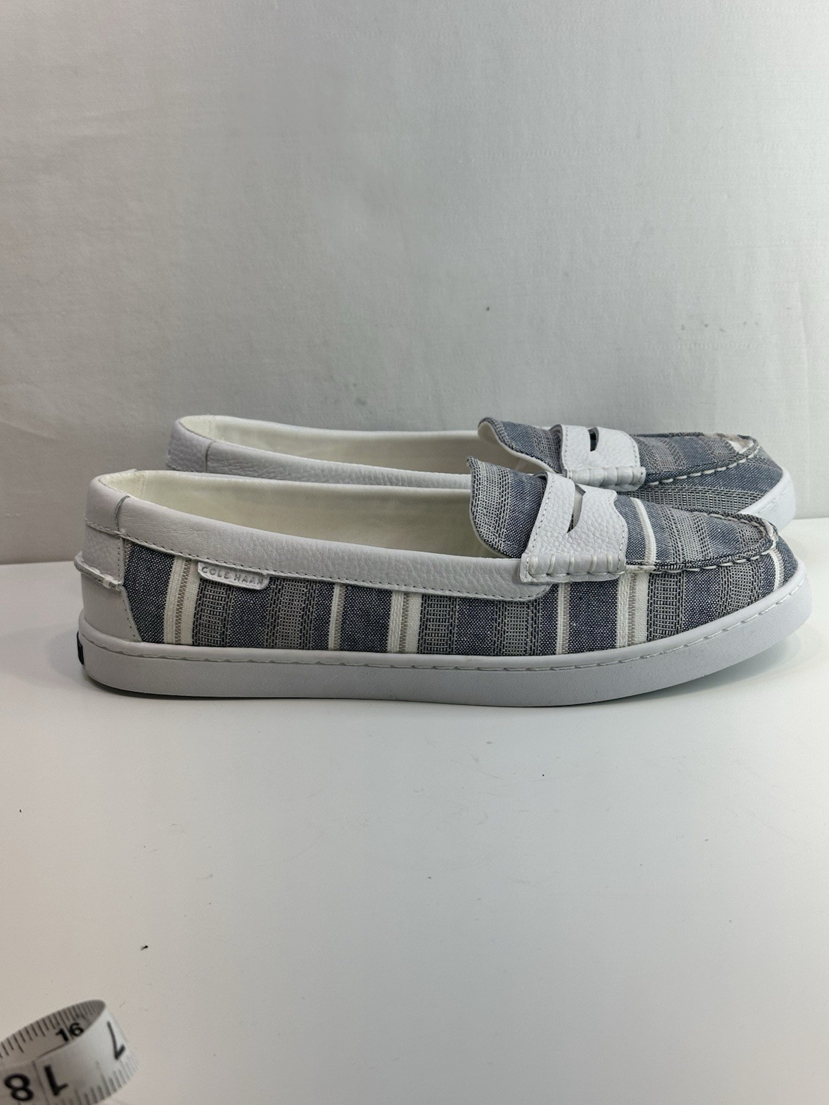 Cole Haan Blue White Striped Slip On Loafers Womens 10B Nantucket Coastal NWOB