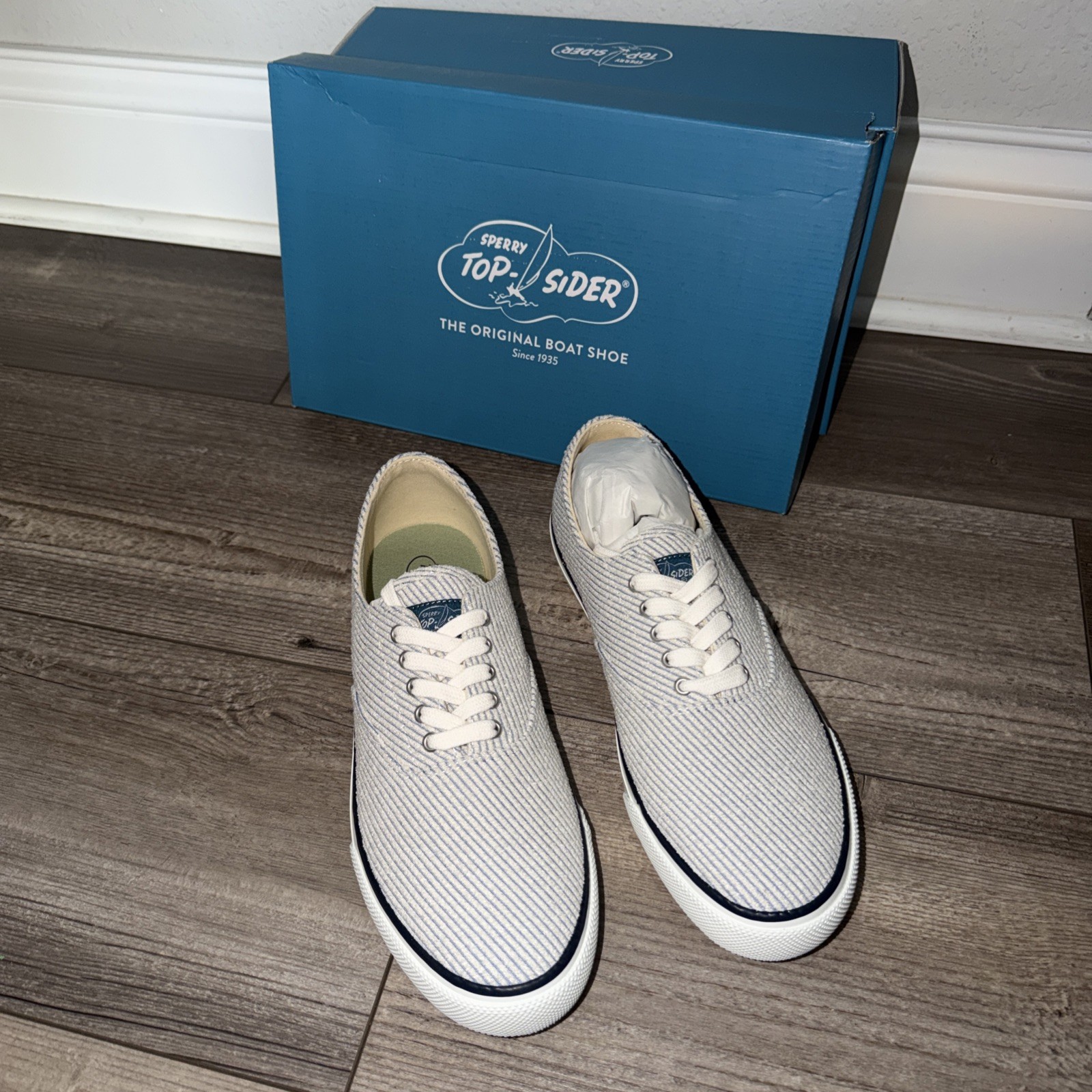 Sperry Shoes Womens 10 Classic CVO Sneaker Blue & White Striped New In Box