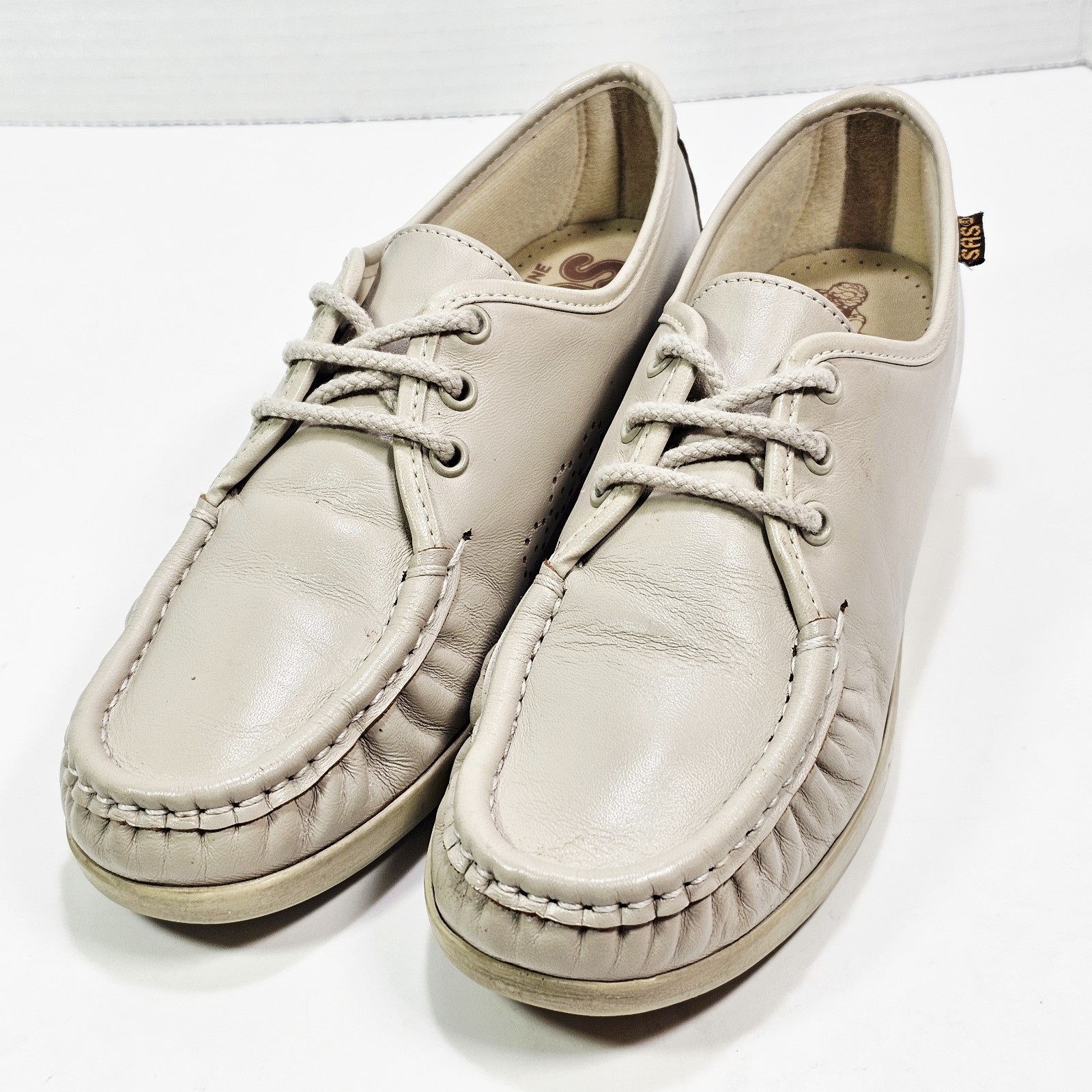 SAS Womens 7.5 S (Narrow) Siesta Beige Leather Comfort Shoes Handsewn
