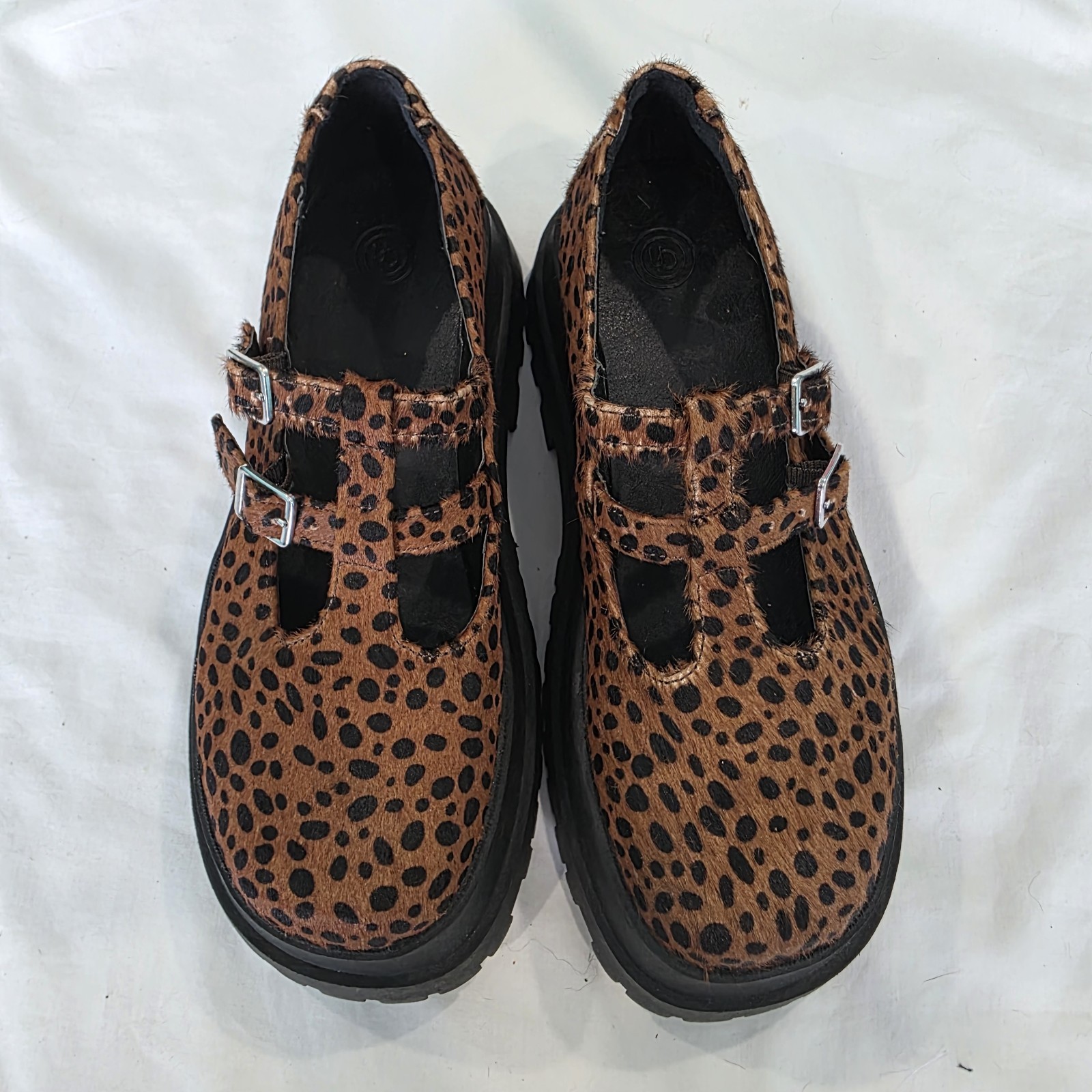 Urban Outfitters Faux Fur Chunky Animal Print Mary Janes Shoes Size 6 NWOB