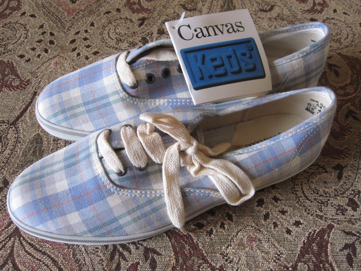 VINTAGE WOMEN KEDS CHAMPION PLAID COTTON SNEAKER SHOE SZ 6.5 M NEW! FREE SHIP!