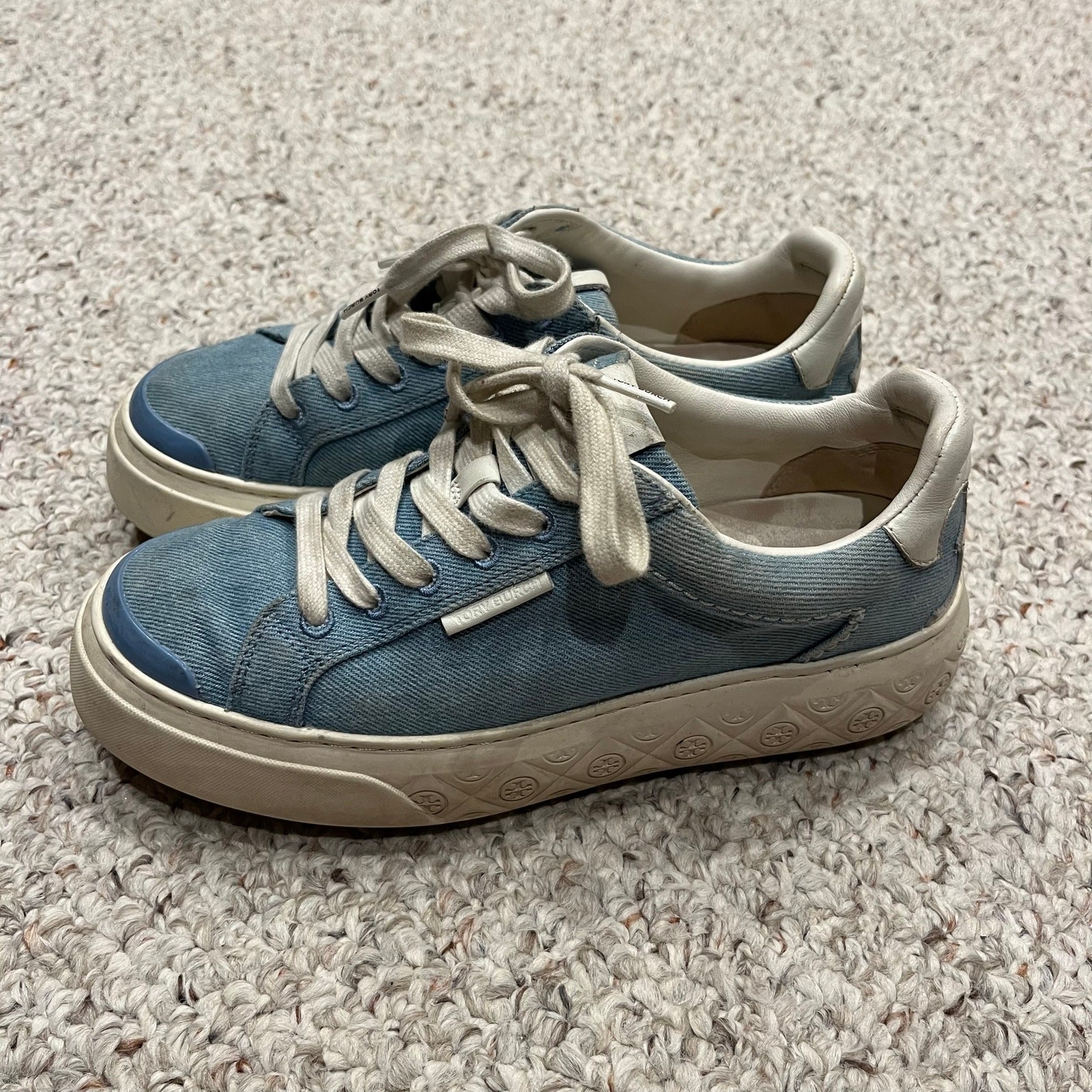 Tory Burch Ladybug Sneakers 7 Blue Casual Preppy Classic Denim Comfort