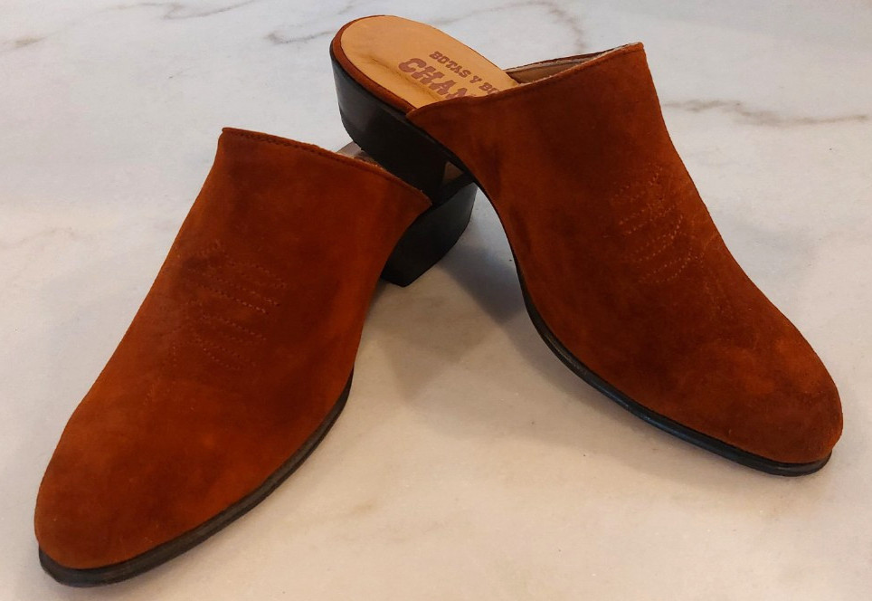 Chamula Brown Leather Mule Boots Women Size 6.5 Preowned Mexico 24.5
